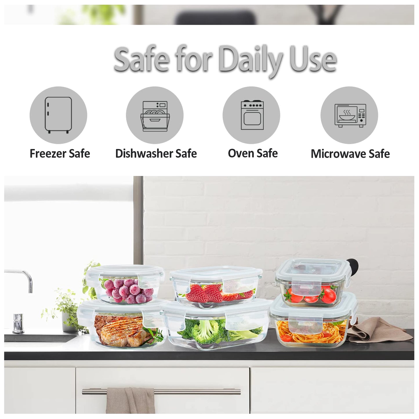 6 Pack Glass Food Storage Containers with Lids