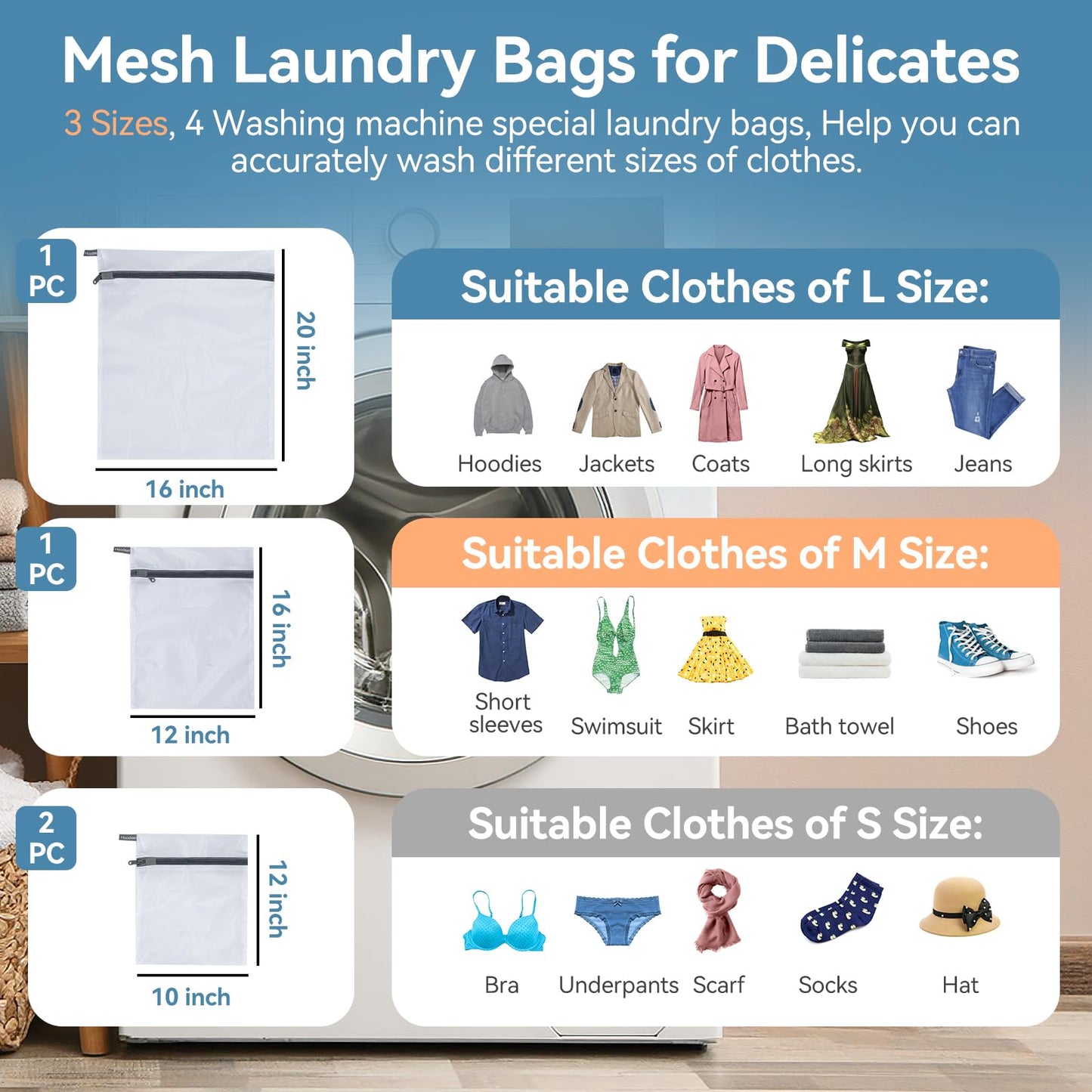4Pcs Mesh Laundry Bags for Delicates