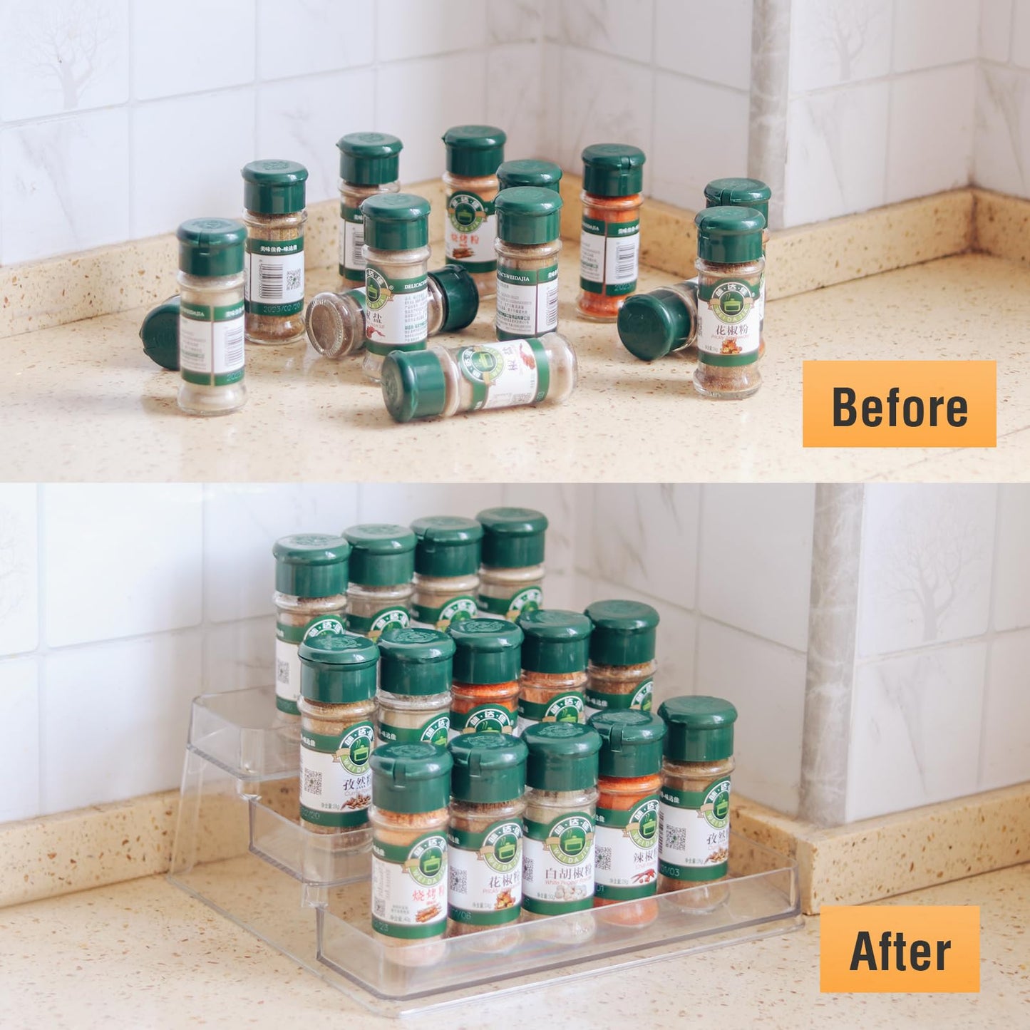 CherHome 2PCS Spice Rack Organizer,3-Tier Spice Organizer for Cabinet,Set of 2 Kitchen Countertop and Cabinet Seasoning Organizer (2 Pieces)