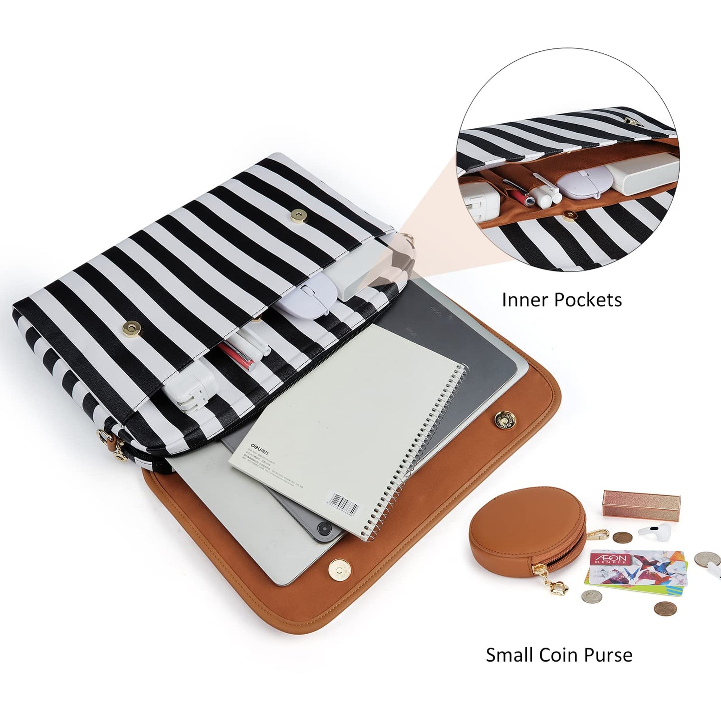 ECOSUSI Slim Leather Laptop Bag for 15" Notebooks
