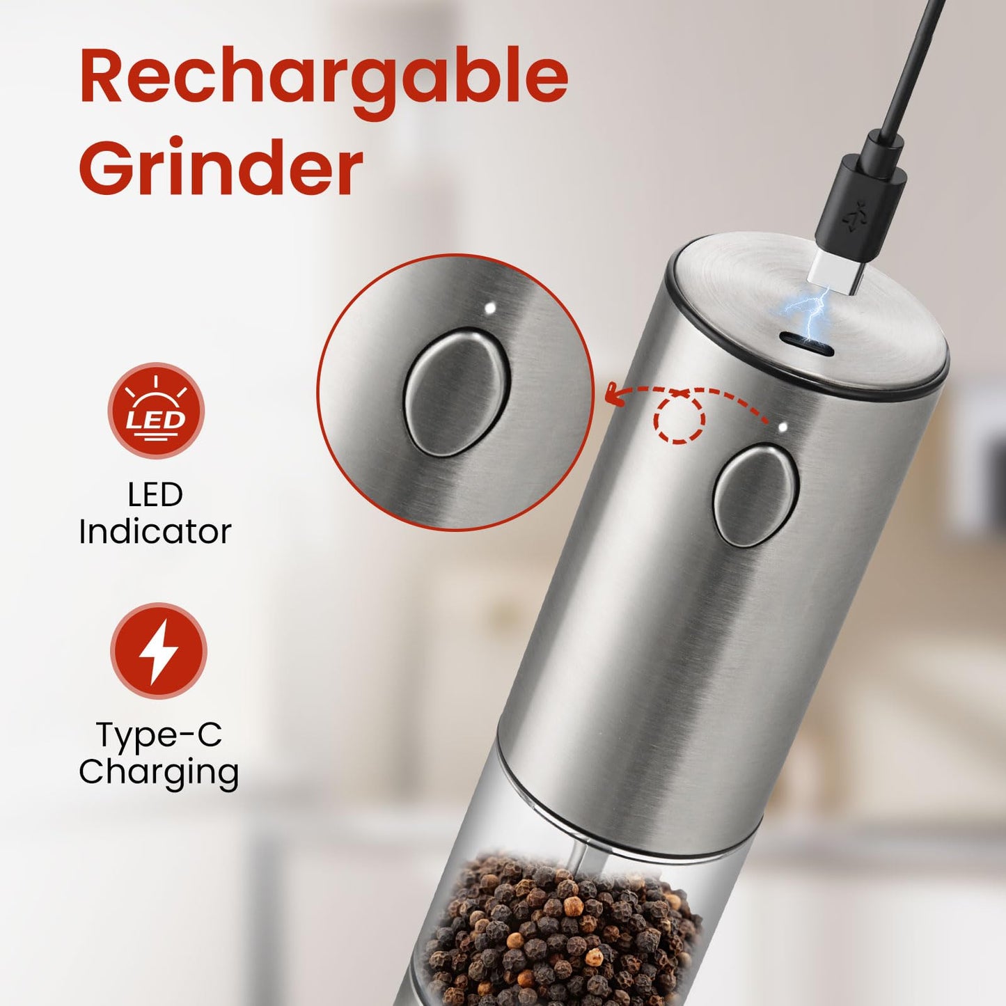 Electric Salt and Pepper Grinder Set with LED