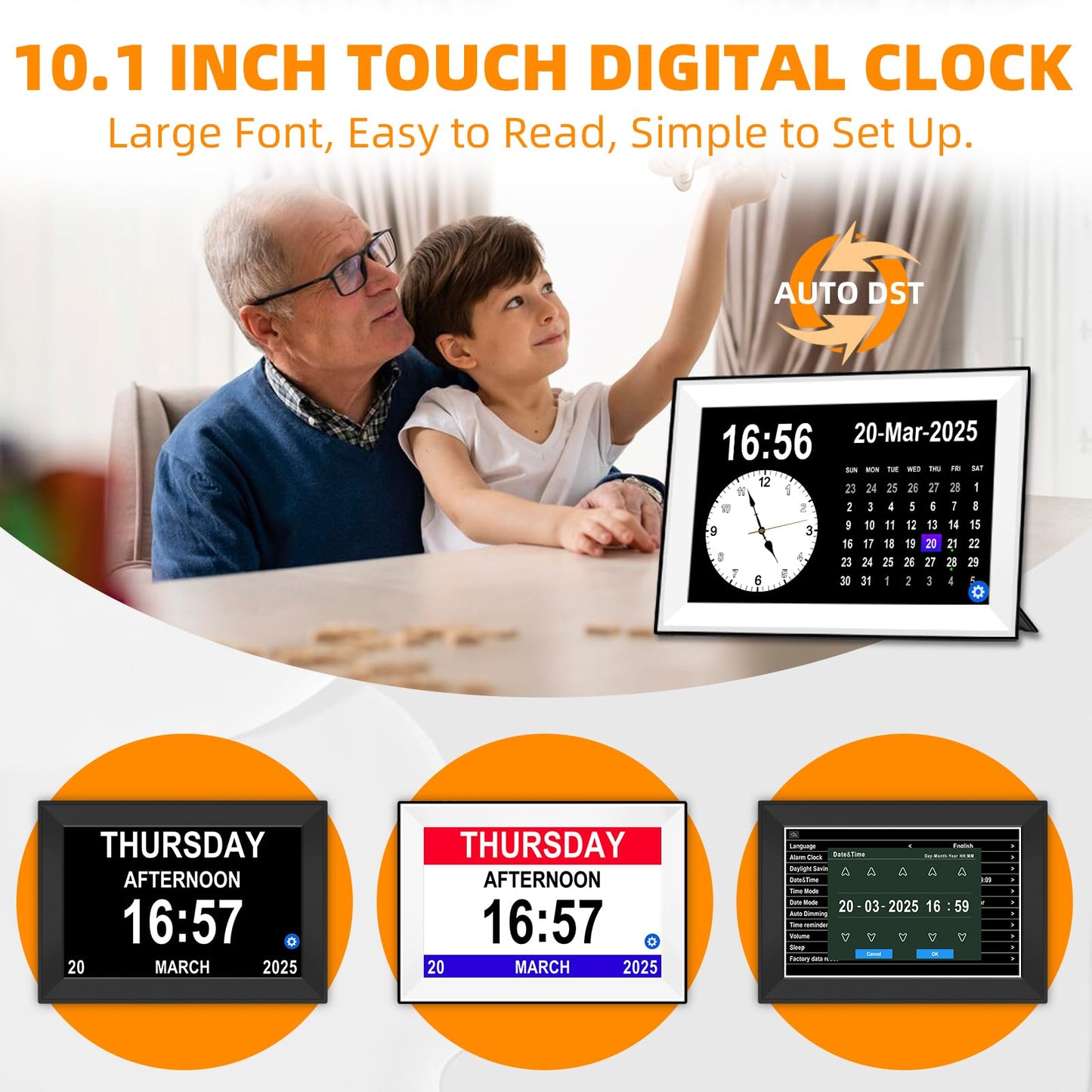 10.1" Touchscreen Dementia Clock by TIXINPO