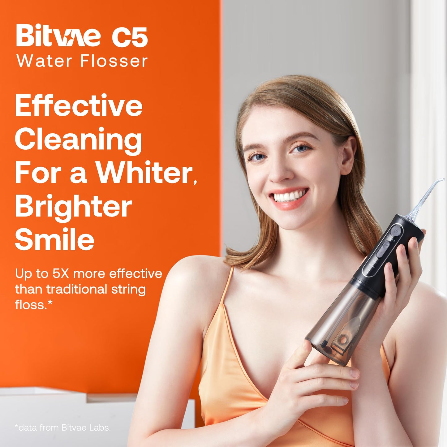 Bitvae C5 Water Dental Flosser for Teeth, Cordless Water Teeth Cleaner Picks, 3 Modes 5 Intensities, IPX7 Waterproof Water Flosser, 5 Tips Rechargeable Water Dental Picks for Cleaning - Black