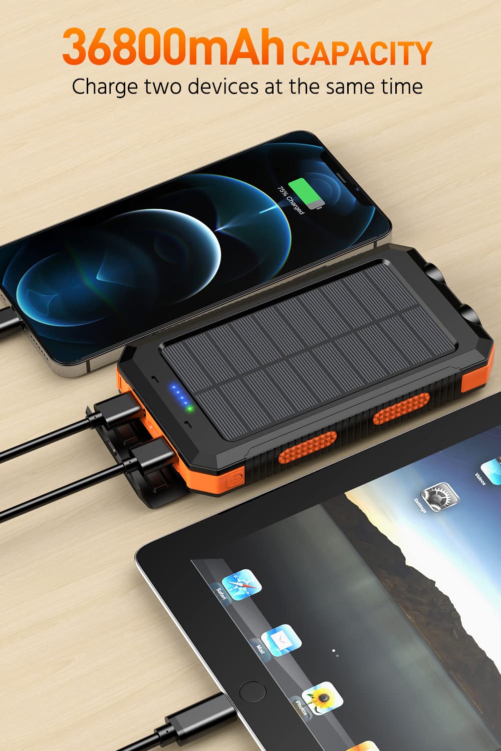 36800mAh Solar Power Bank with Dual QC 3.0