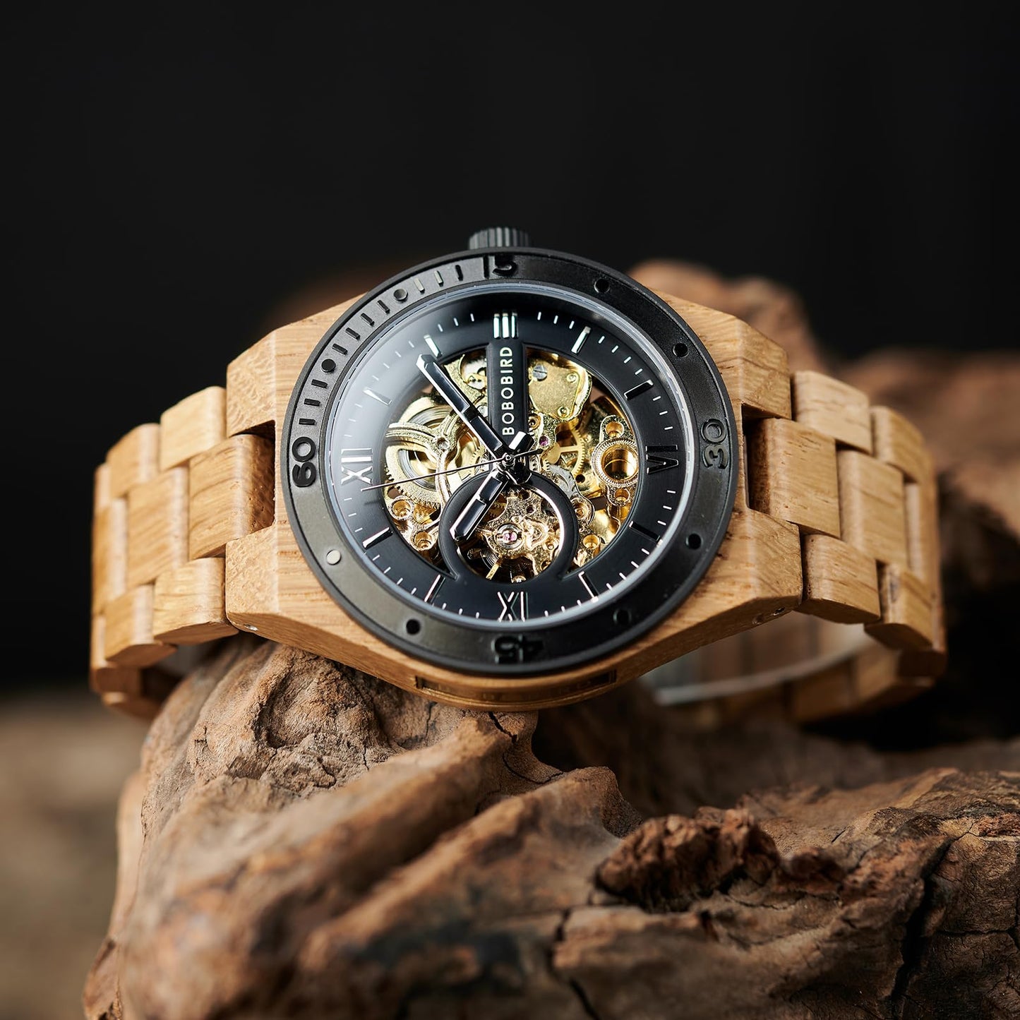 BOBO BIRD Men's Luxury Wooden Skeleton Watch