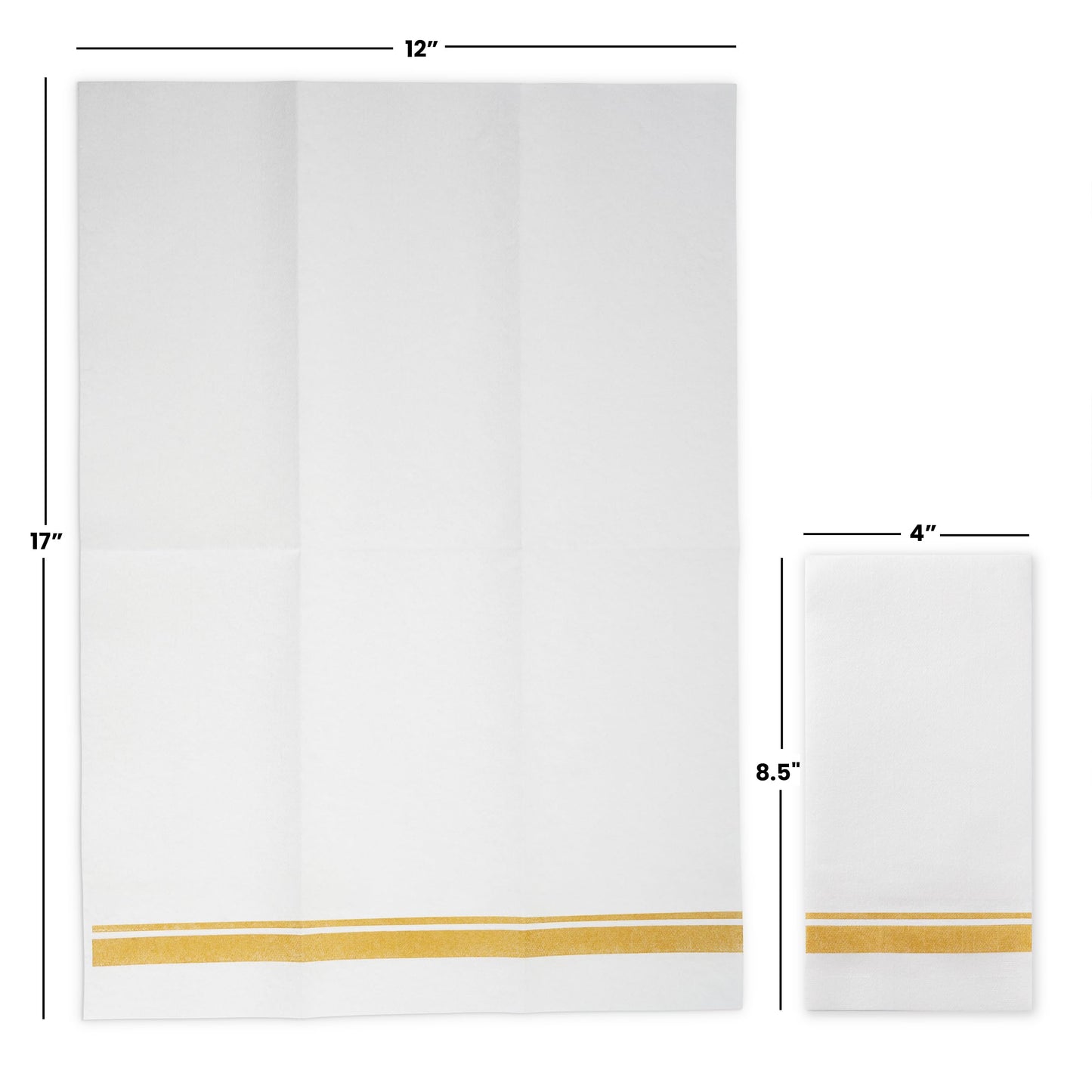 Disposable Linen-Feel Peper Napkins, Decorative White Guest Towels, 12" x 17" Gold Line Hand Napkins For Wdding, Party Or Event - Pack of 200
