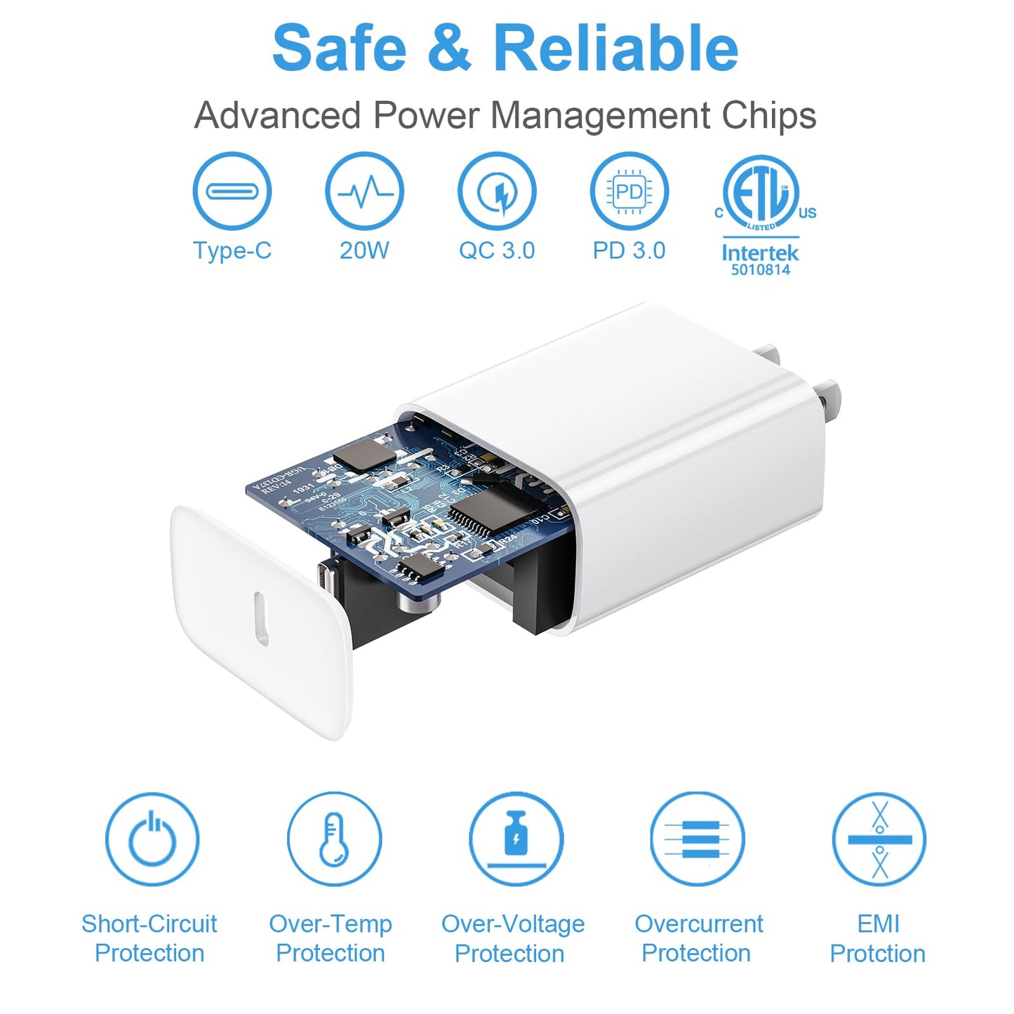 Fast Charging USB C Charger 3-Pack with Cable