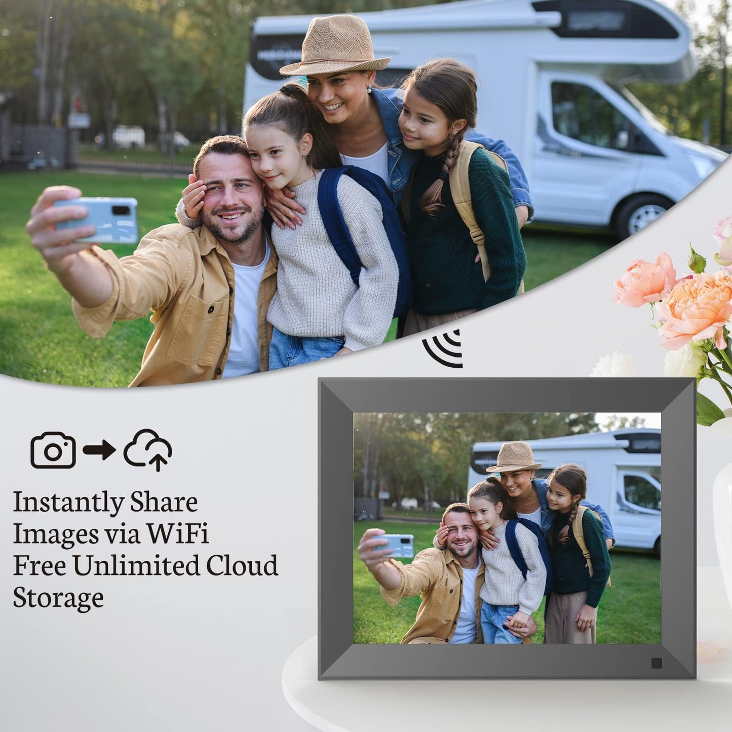 BSIMB 32GB WiFi Digital Picture Frame, 9.7 Inch Electronic Photo Frame with IPS Touch Screen, Instantly Share Pictures & Videos via App & Email, Auto-Rotate, Wall Mountable, Dad Gifts, Gifts for Men