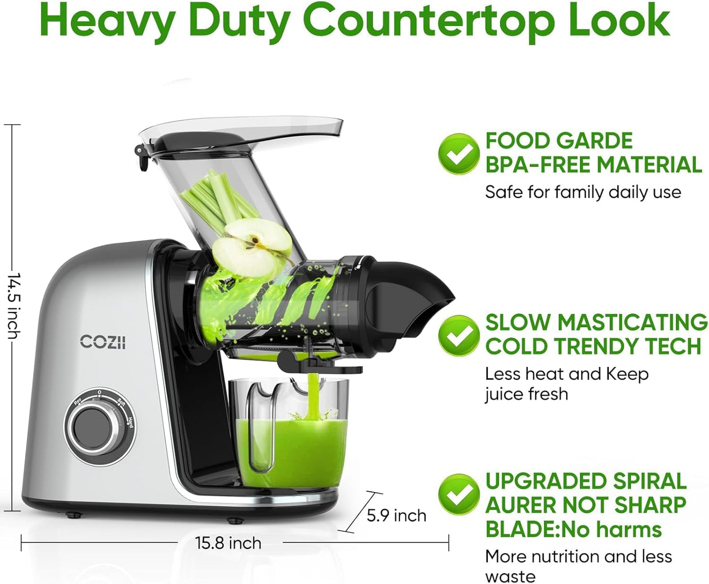 COZII Cold Press Juicer with Large Feed Chute