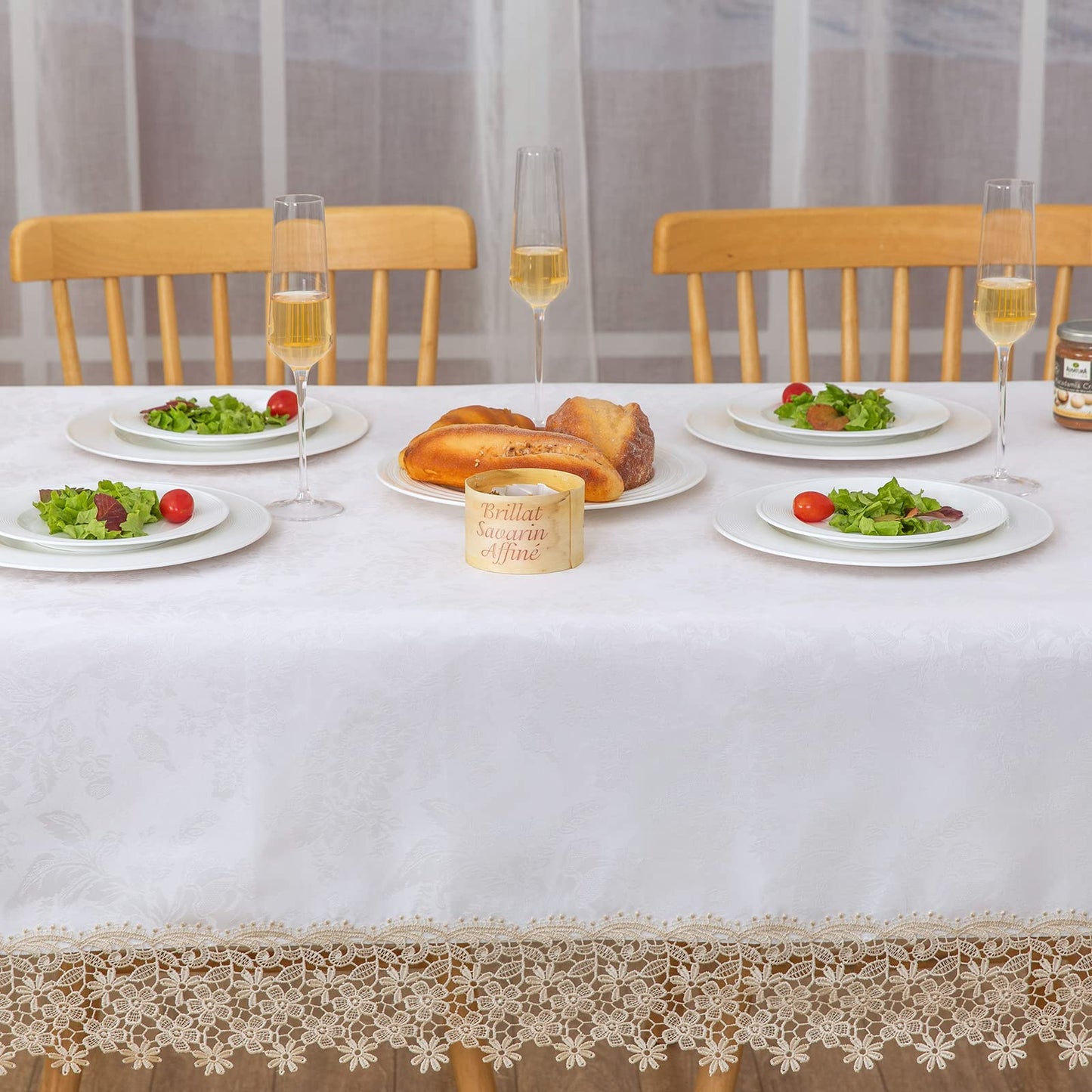 Beige Lace Waterproof Rectangle Tablecloth for Events
