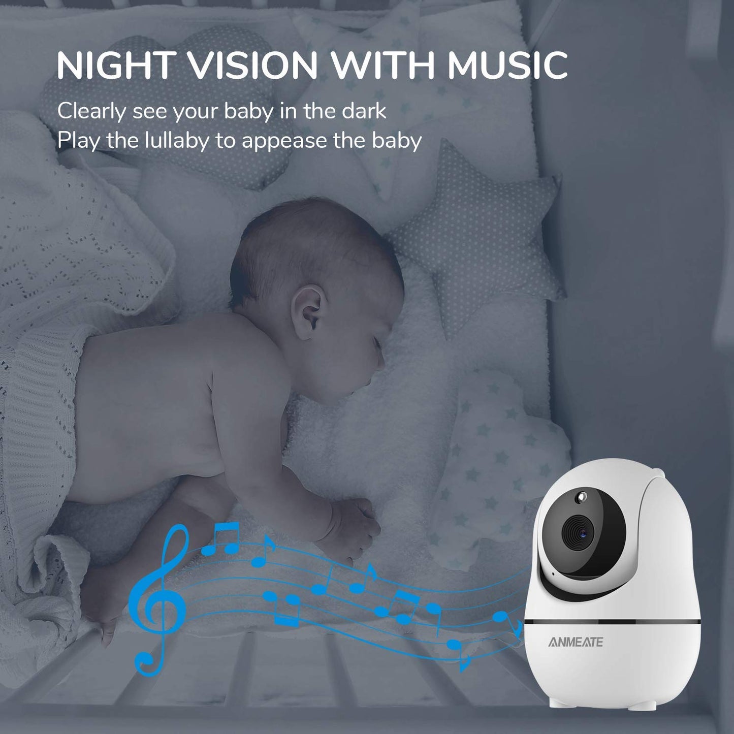 ANMEATE Baby Monitor with Remote Pan-Tilt-Zoom Camera,Large Display Video Baby Monitor with Camera and Audio |Infrared Night Vision |Two Way Talk | Room Temperature| Lullabies and 960ft Range(Black)