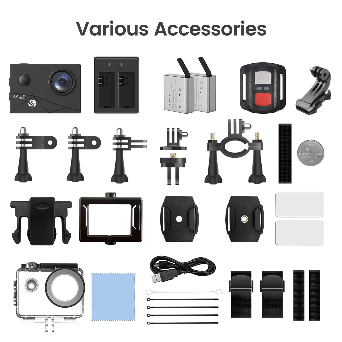 HLS Sport Action Camera 4k30FPS with 2 Batteries 1350mAh & 64GB TF Card, Underwater Camera with Waterproof Case & Remote Control, 4K Action Cam with Wide Angle Lens & WiFi & Accessories Mount Kit