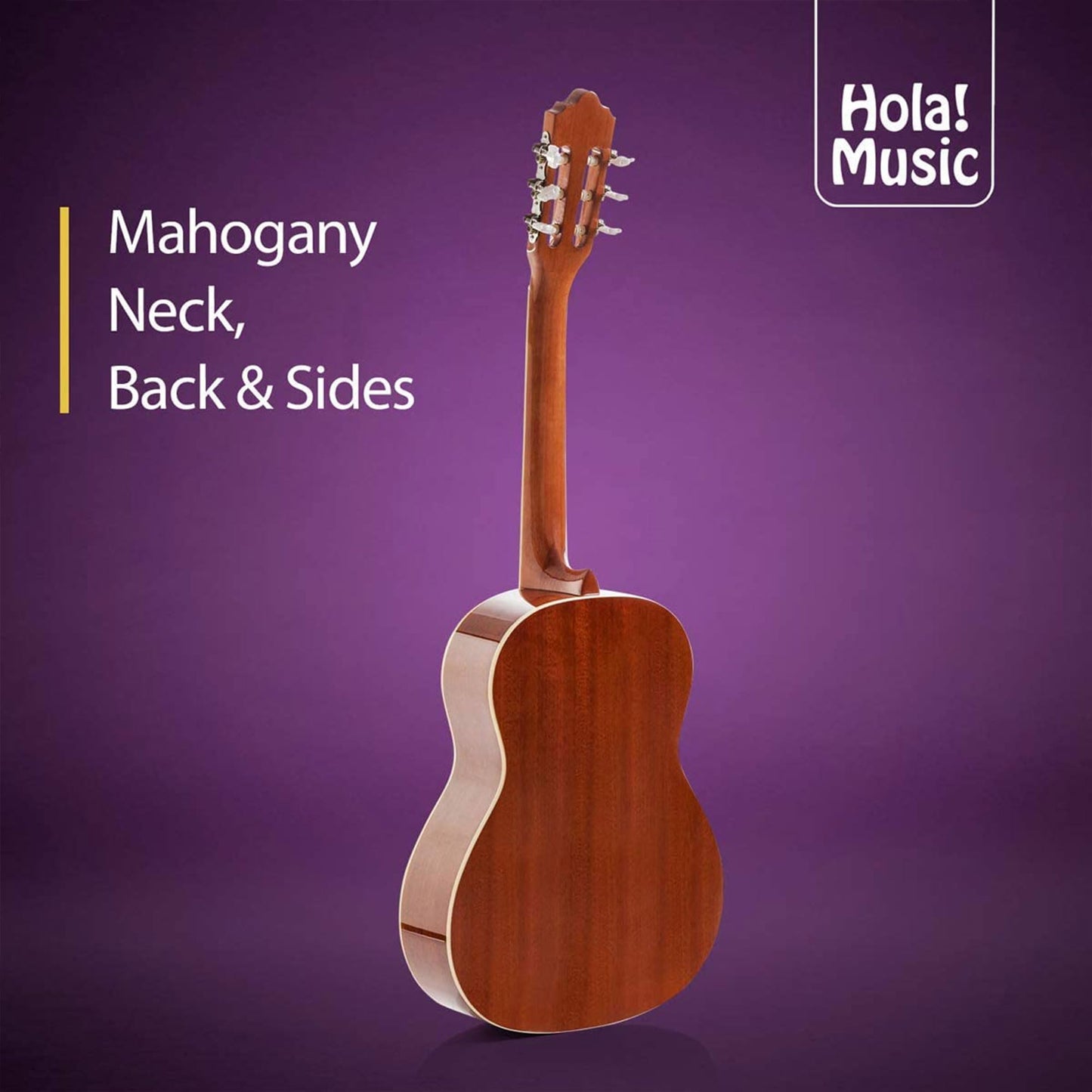 Classical Guitar with Soft Nylon Strings by Hola! Music, Full Size 39 Inch Model HG-39GLS, Natural Gloss Finish - FREE Padded Gig Bag Included