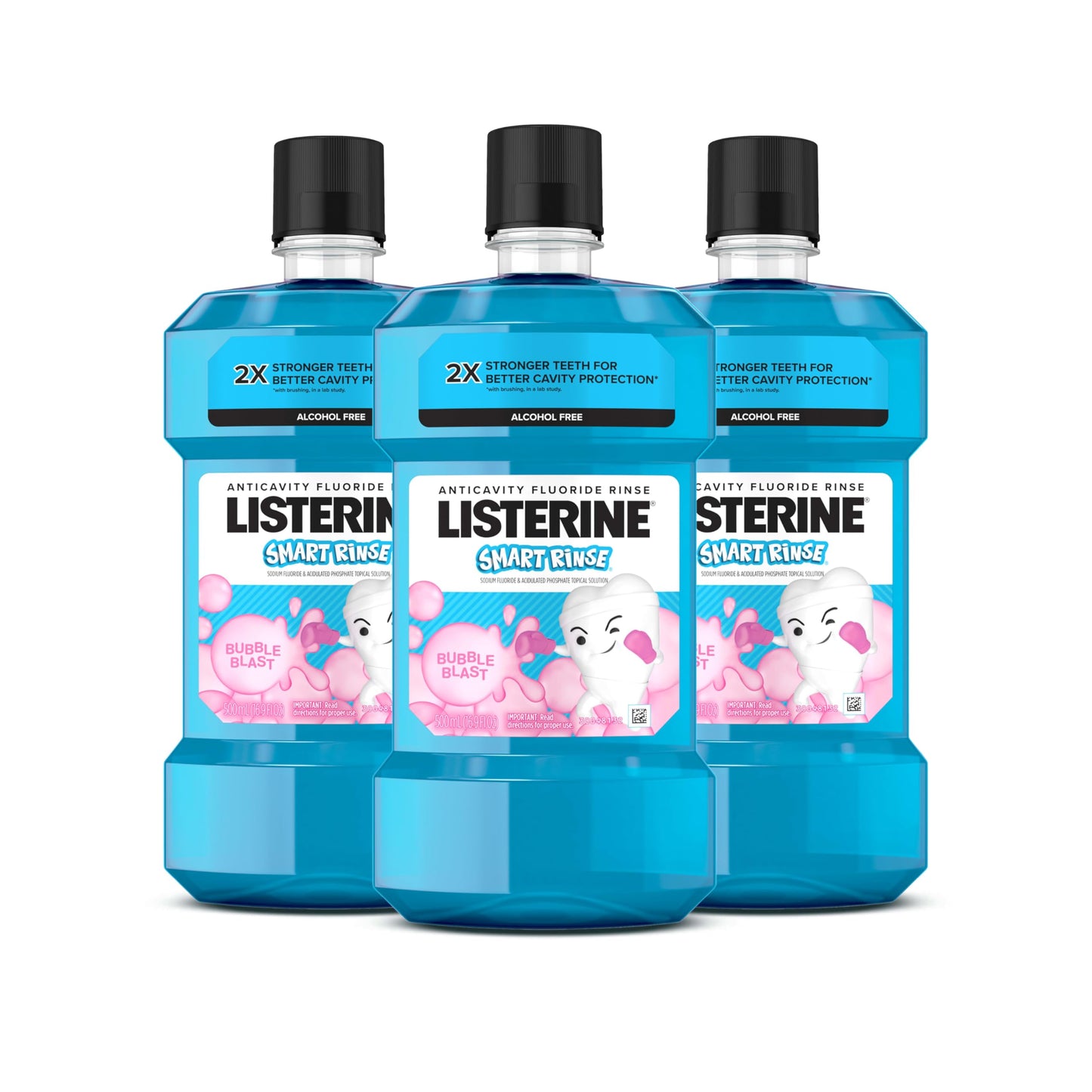 Listerine Alcohol-Free Kids Anticavity Fluoride Mouthwash, ADA Accepted for Cavity Protection and Bad Breath - Bubblegum, 3 Packs 16.9 oz
