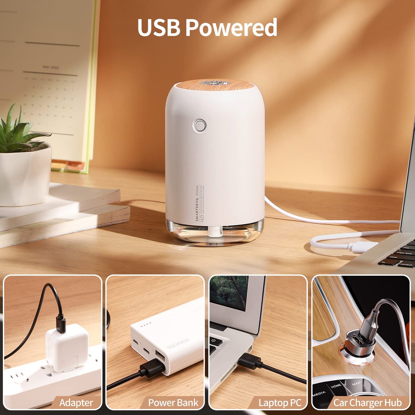 500ml SMARTDEVIL Portable Mini Humidifier with Night Light
