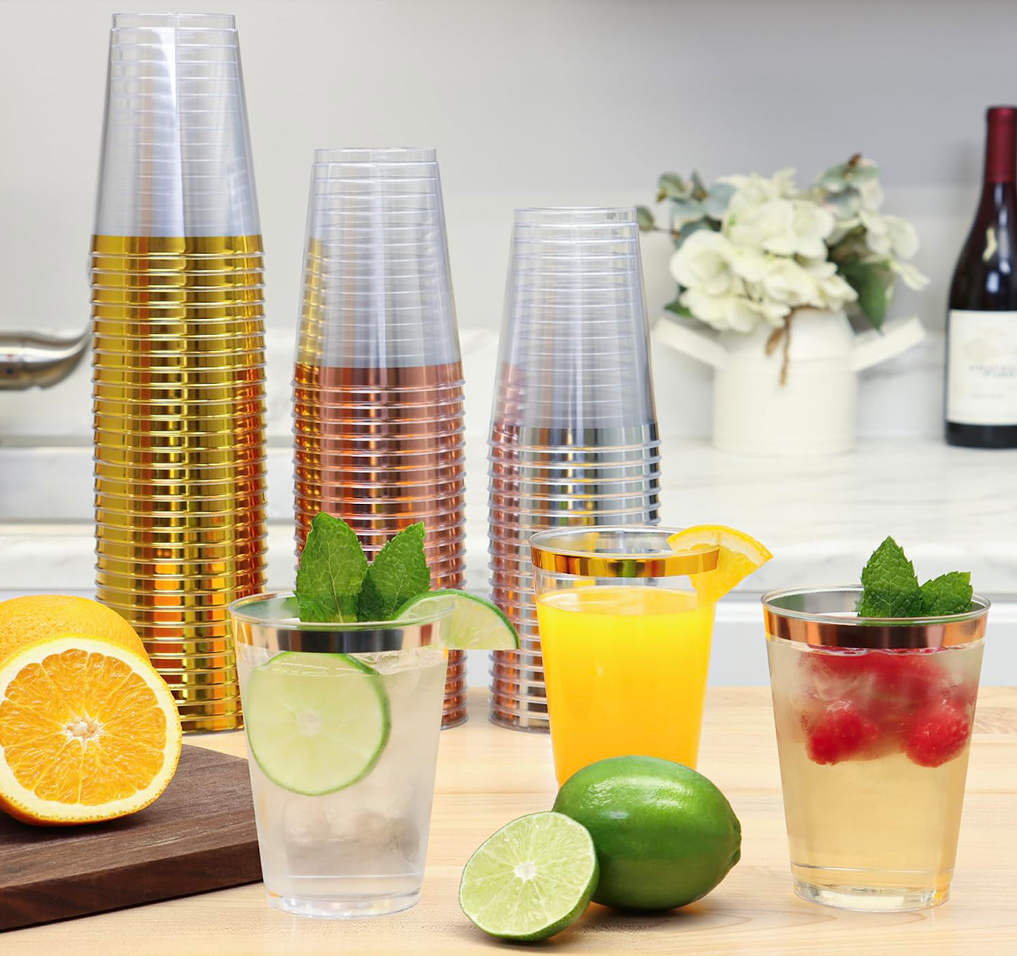 By Madee HEAVYWEIGHT 200 Pack Silver Plastic Cups 12 oz | Silver Rimmed Plastic Cups for Party | Fancy Clear Disposable Cups for Party, Wedding and Special Gatherings