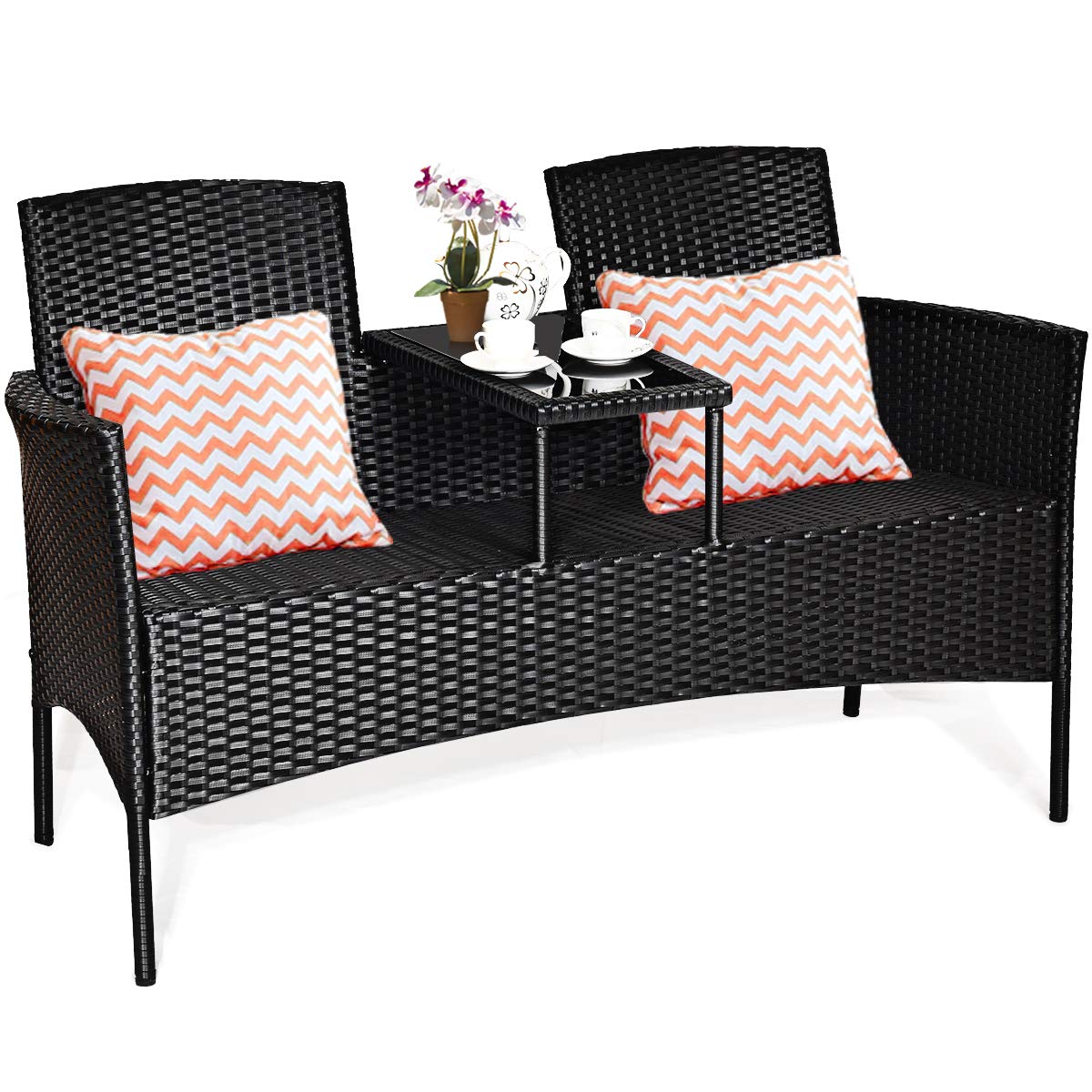 Tangkula Wicker Patio Conversation Set with Cushions