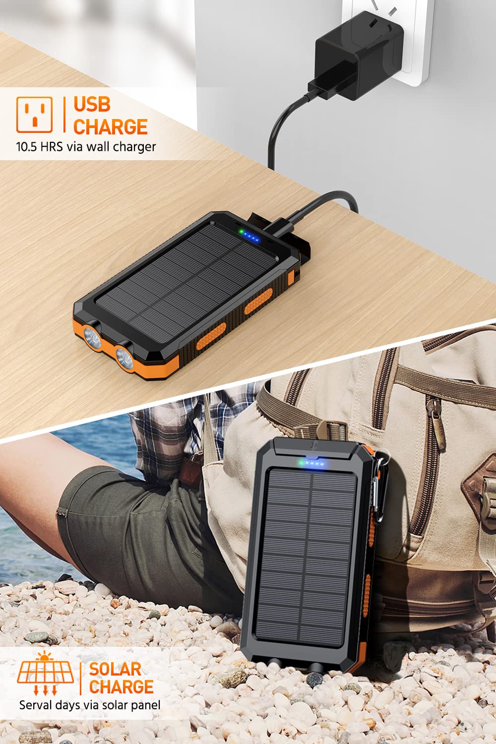 36800mAh Solar Power Bank with Dual QC 3.0