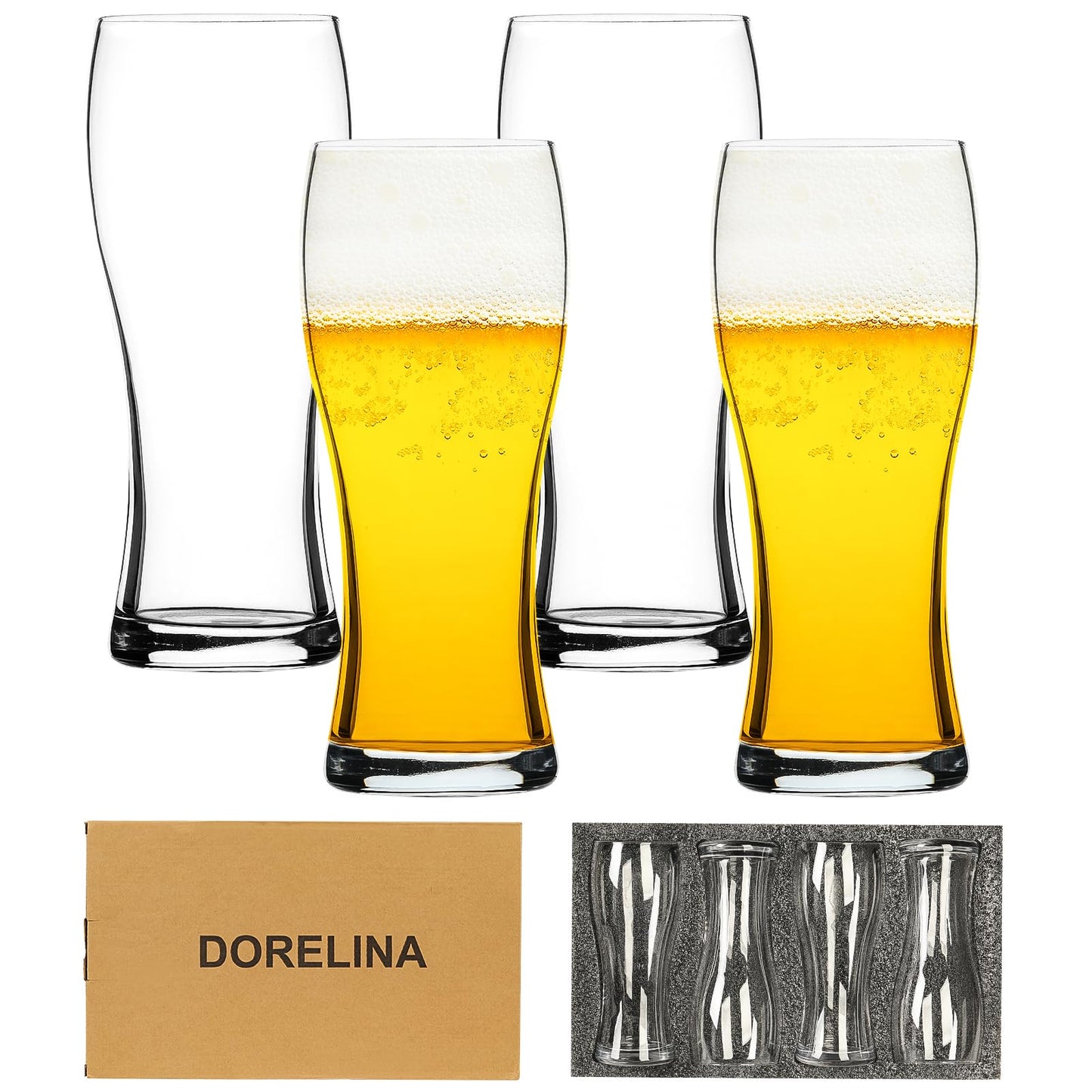 Beer Glasses Set of 4, 17 OZ Pilsner