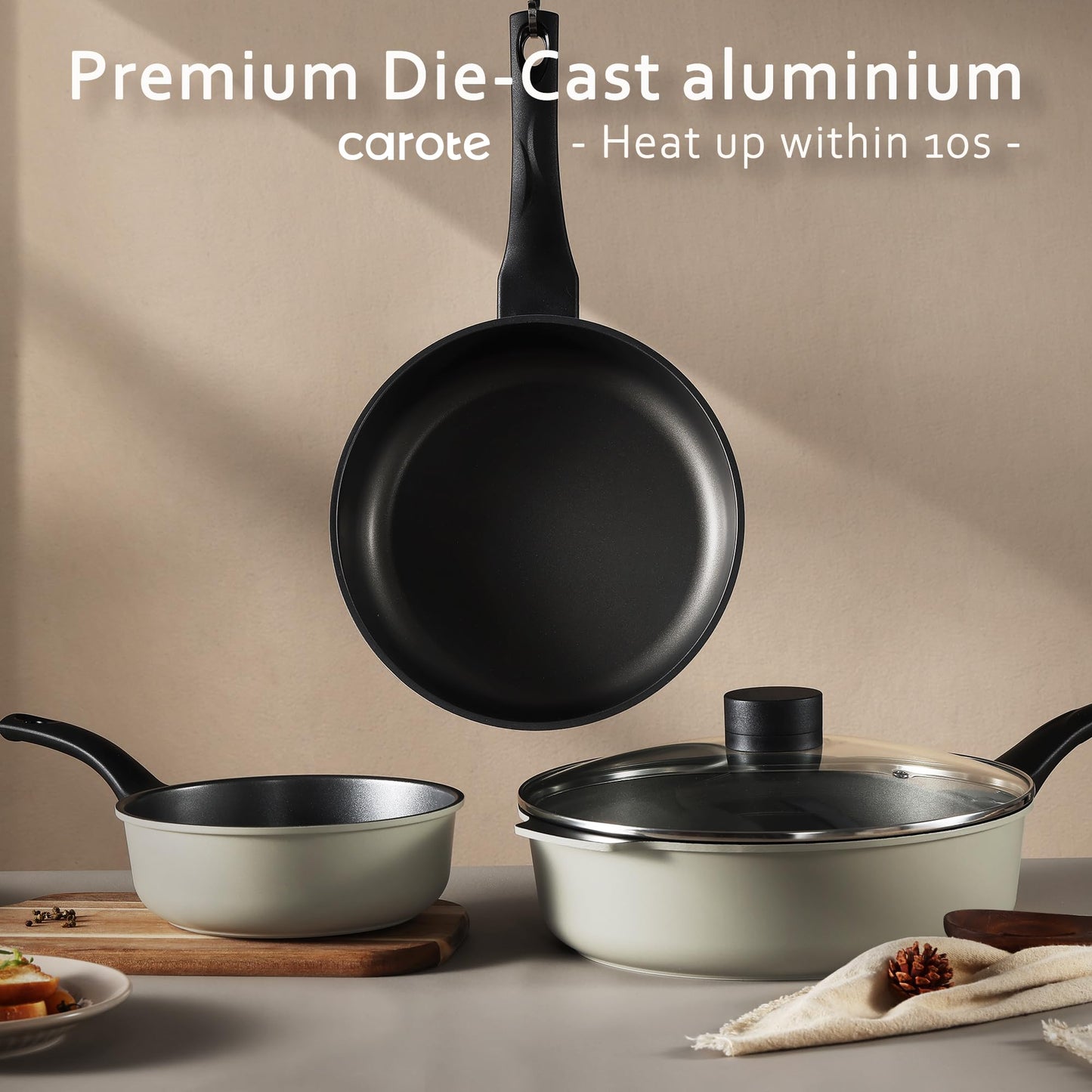 CAROTE 12 Inch Non-Stick Frying Pan with Lid