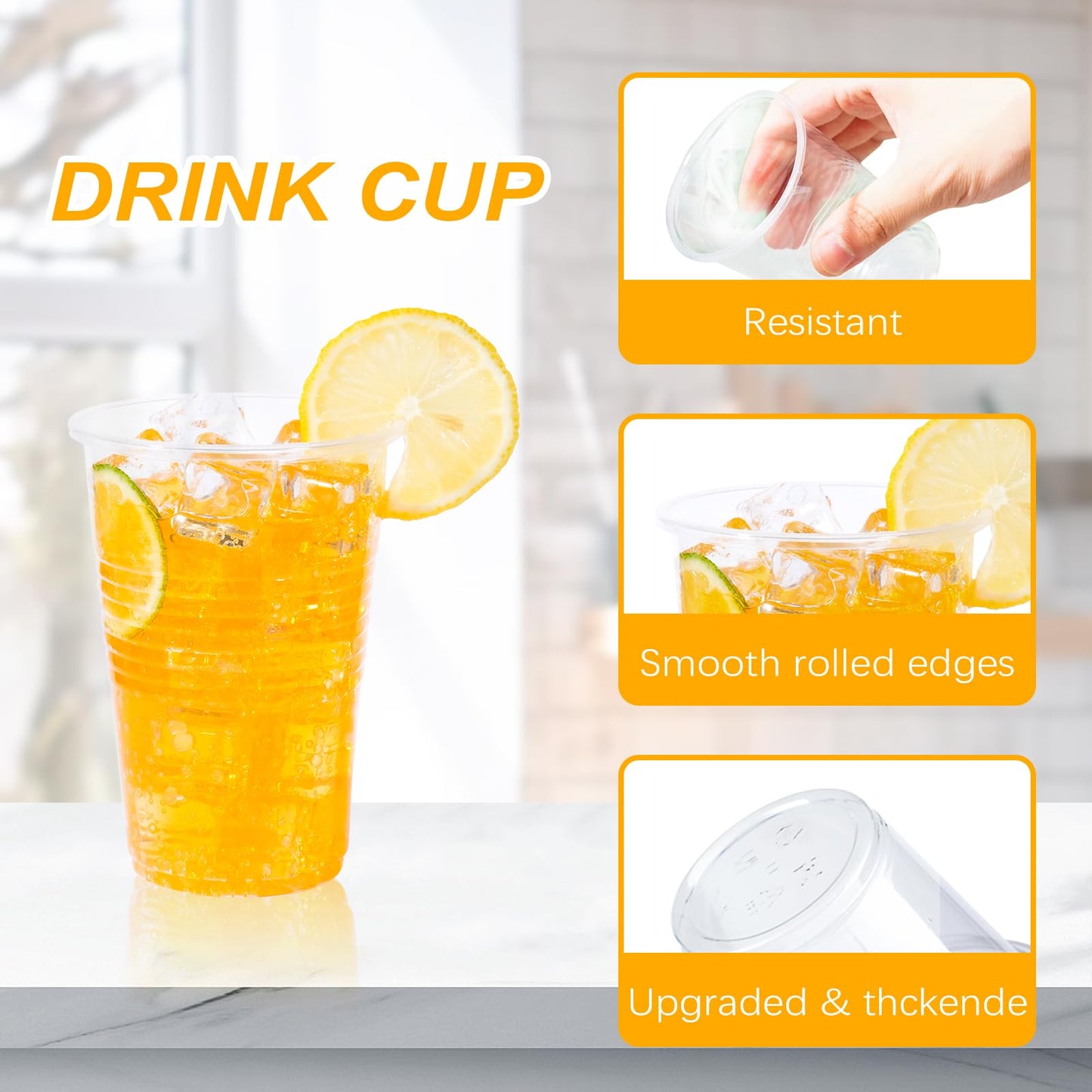 BYSNOW 12oz Clear Plastic Cups, 300 Count Bulk