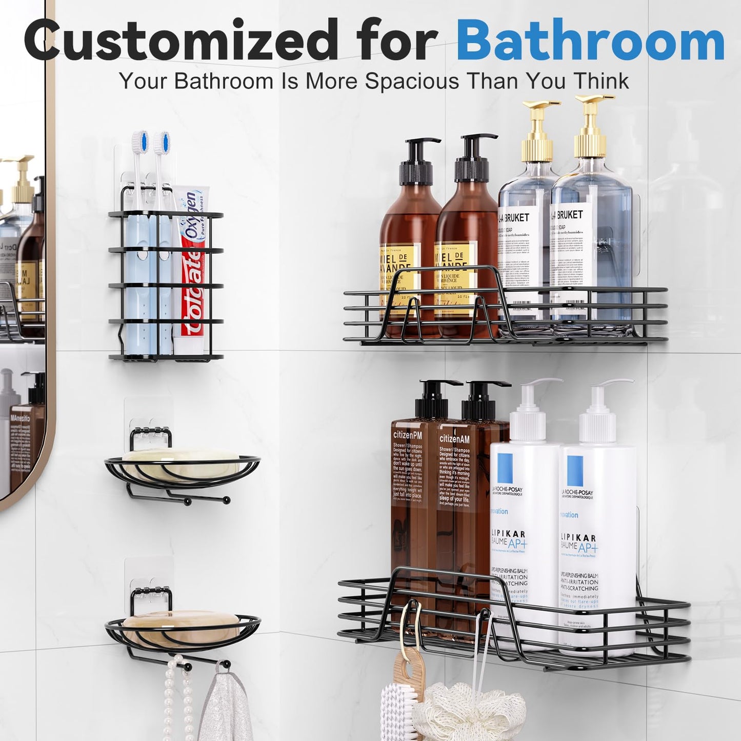 5-Pack Adhesive Shower Caddy Organizer Shelves