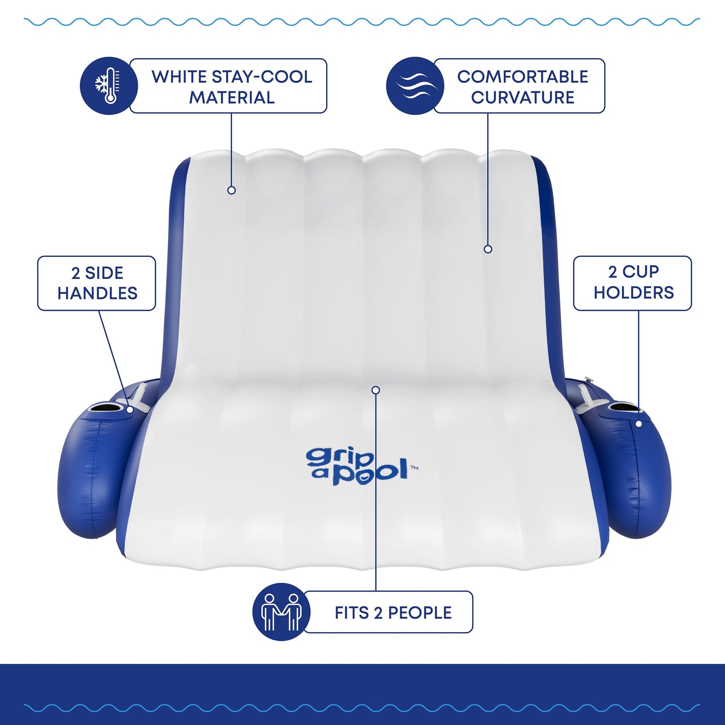 Inflatable 1-2 Person Pool Recliner Lounge Float with Cup Holders - For Pool, Lake, River, Beach
