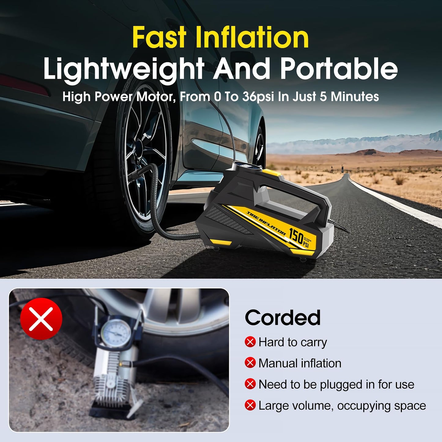 Portable Tire Inflator with Digital Gauge & Light