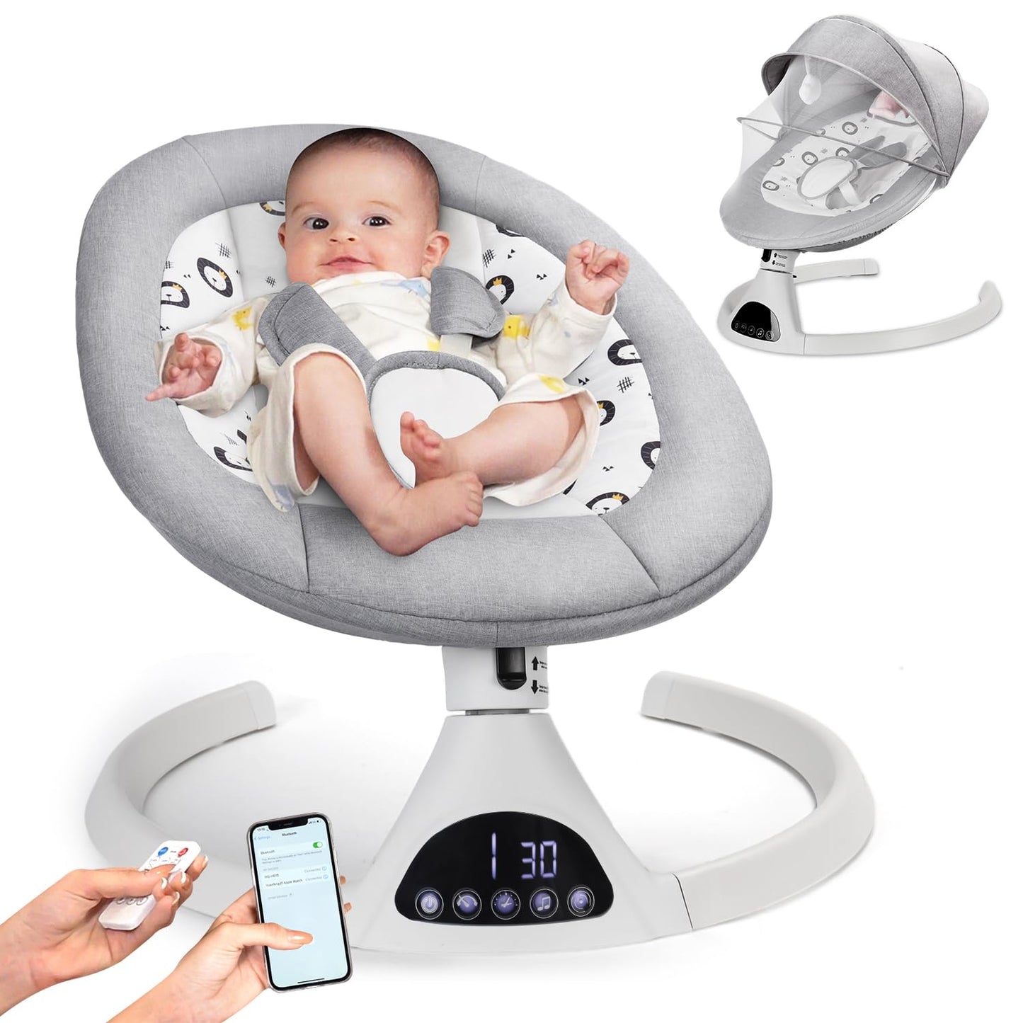 Portable Electric Baby Swing with Bluetooth Music