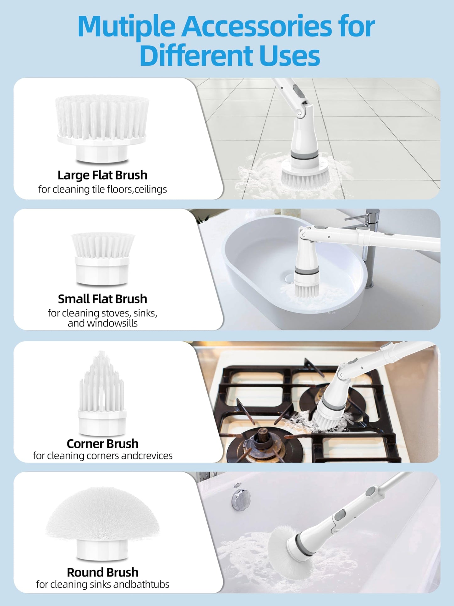 Cordless Electric Spin Scrubber with 6 Brush Heads