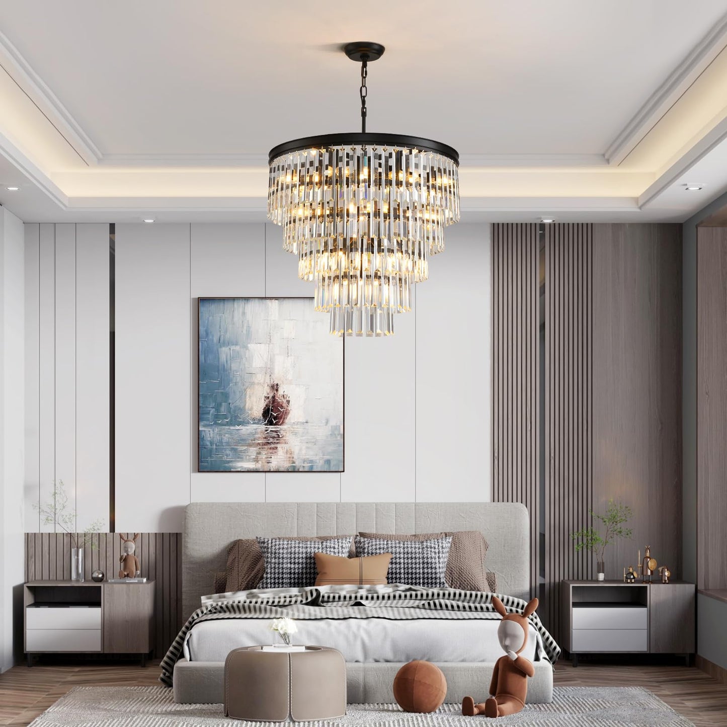 Blinghy Black Crystal Adjustable Chandelier for Home