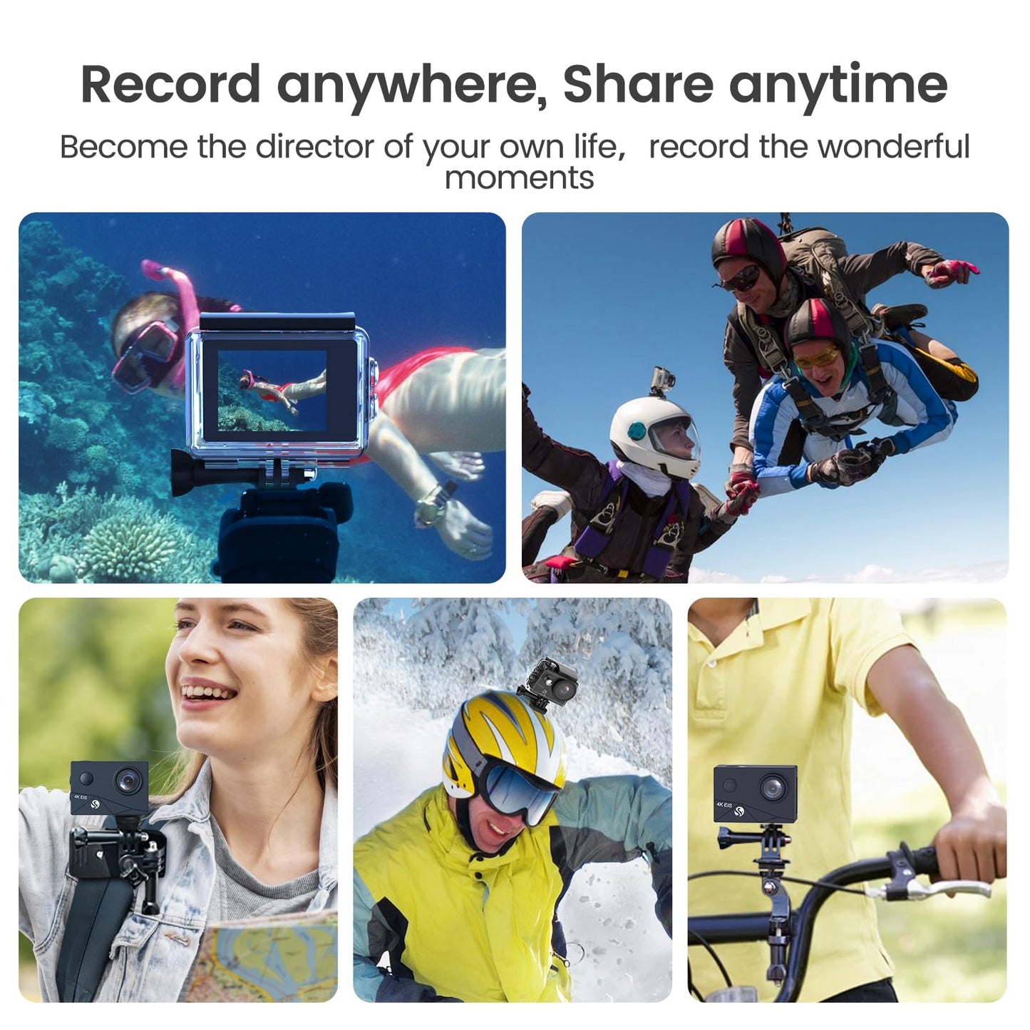 HLS Sport Action Camera 4k30FPS with 2 Batteries 1350mAh & 64GB TF Card, Underwater Camera with Waterproof Case & Remote Control, 4K Action Cam with Wide Angle Lens & WiFi & Accessories Mount Kit