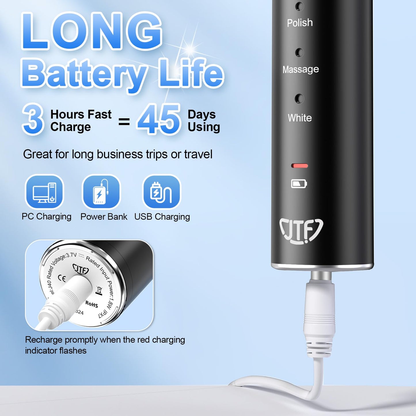 Electric Toothbrush with 6 Brush Heads and Timer