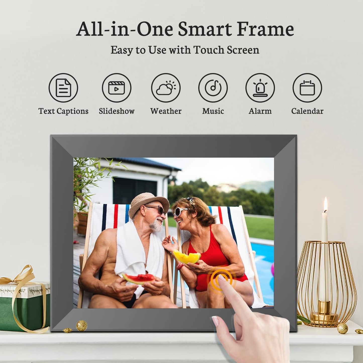 BSIMB 32GB WiFi Digital Picture Frame, 9.7 Inch Electronic Photo Frame with IPS Touch Screen, Instantly Share Pictures & Videos via App & Email, Auto-Rotate, Wall Mountable, Dad Gifts, Gifts for Men