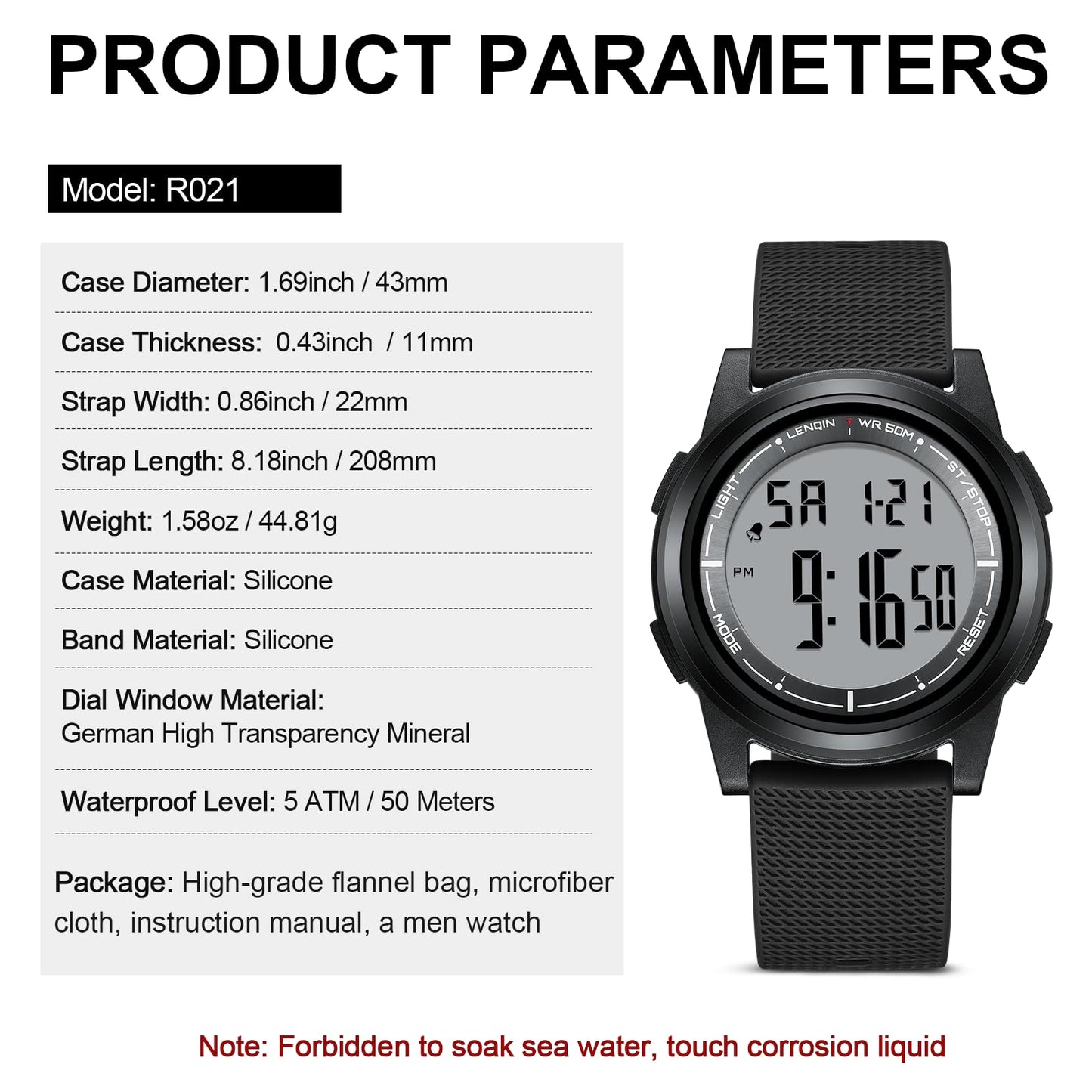 Digital Stopwatch Sports Watch with LED Backlight
