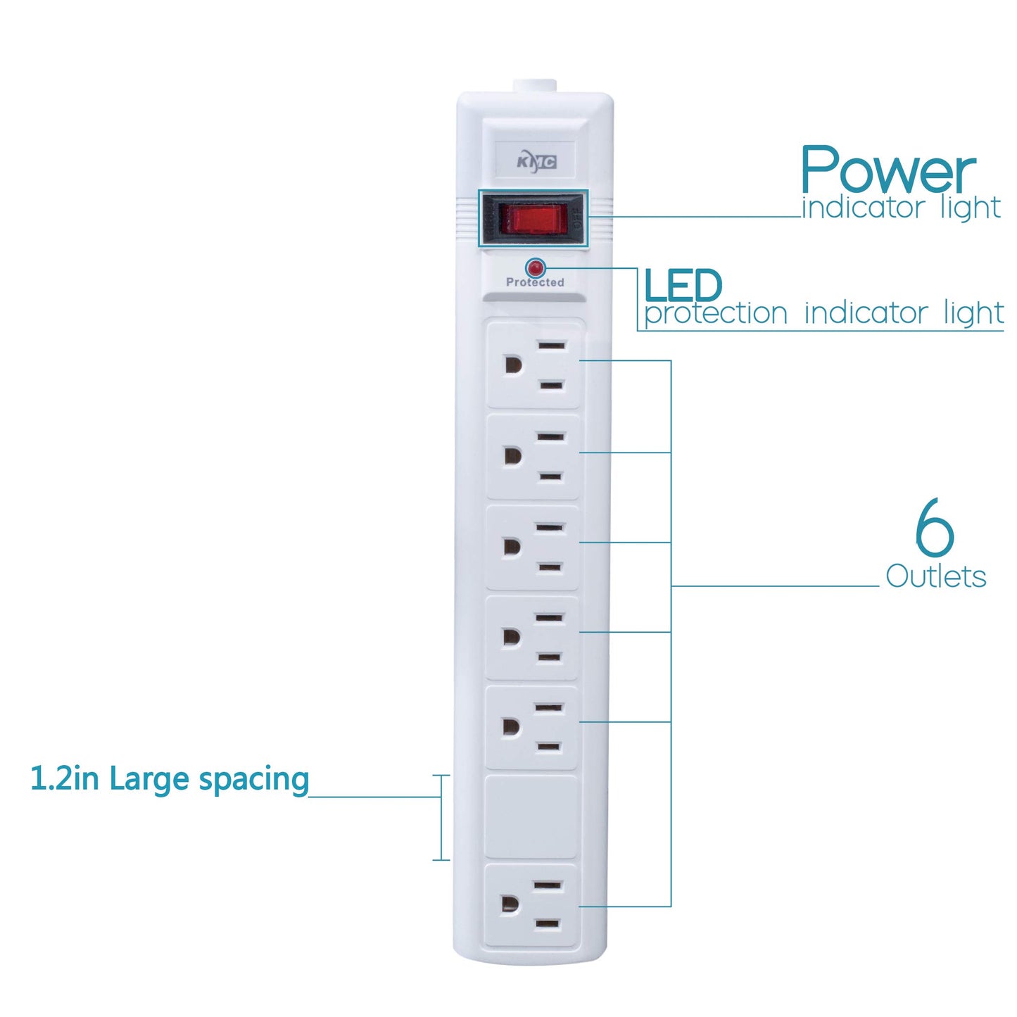KMC 6-Outlet Surge Protector Power Strip, 2-Pack
