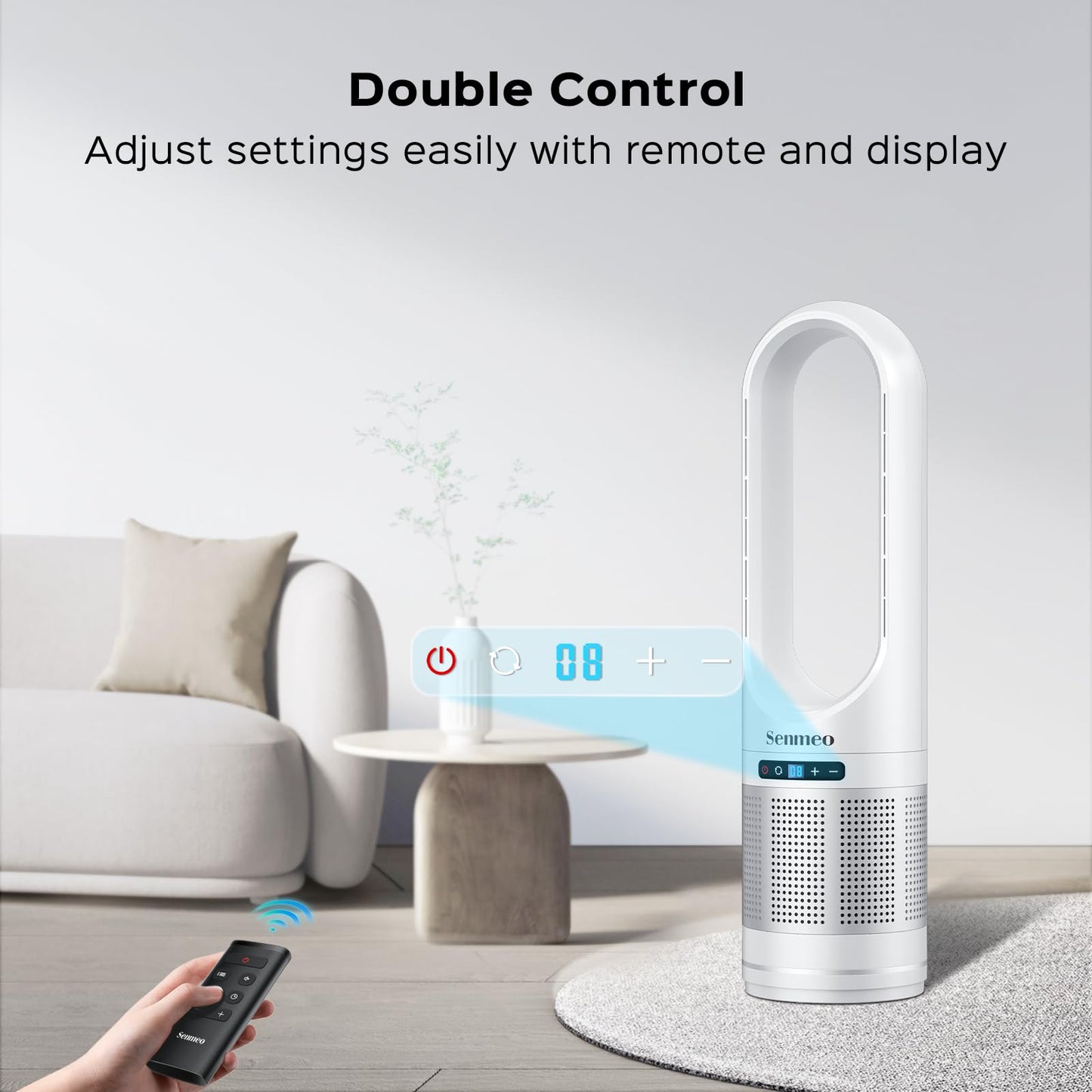 Bladeless Fan for Bedroom, 32" Quiet Tower Fan with Remote, 90ยฐ Oscillating Fan for Indoors with 8 Speeds, 9 Hour Timer, LED Display, Easy to Clean, Portable Standing Fan for Home, Office