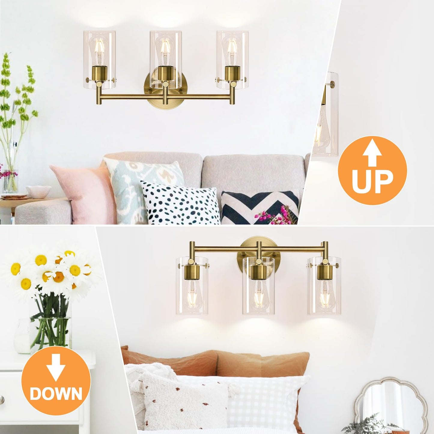 Brass 3-Light Bathroom Vanity Light Fixture