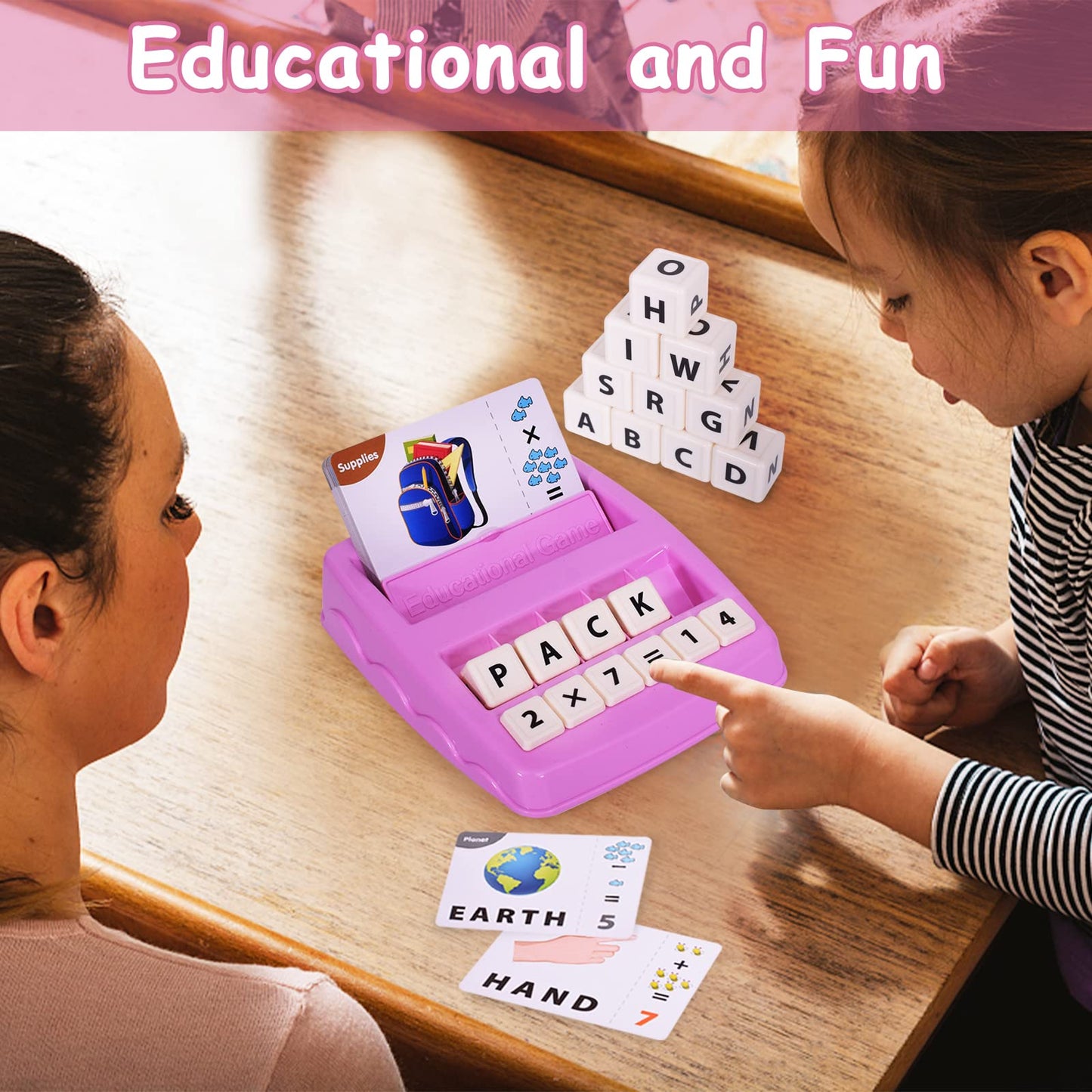 DEGIDEGI Educational Toys for Kids Ages 3-8, Matching Letter Spelling Game ABC Learning, Easter Children’s Day Halloween Xmas Birthday Party Gifts for 3 4 5 6 7 8 Year Olds Girls Pink