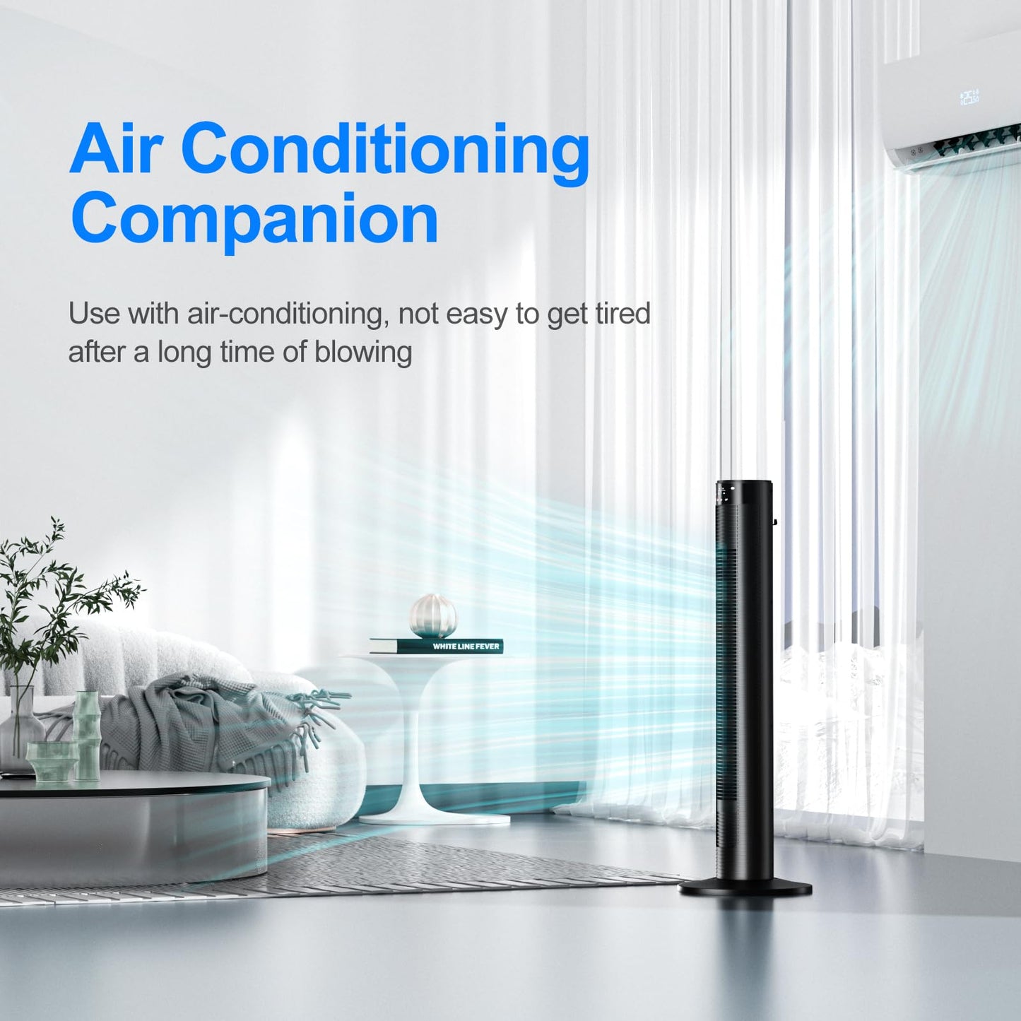 CIH Tower Fan 39 Inch, 24ft/s Velocity Quiet Oscillating Bladeless Fan with Remote, 3 Modes, LED Display, 10H Timer, Black Floor Standing Fan Powerful for Indoor Home Bedroom Office Room