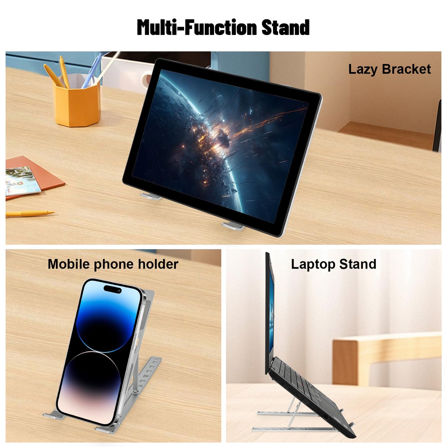 Laptop Stand, 7 Angles Adjustable Laptop Holder Riser Computer Tablet Stand, Aluminum Ergonomic Foldable Portable Desktop Holder, Ventilated Cooling Notebook Stand for 10-18”Laptops Tablet, Silver