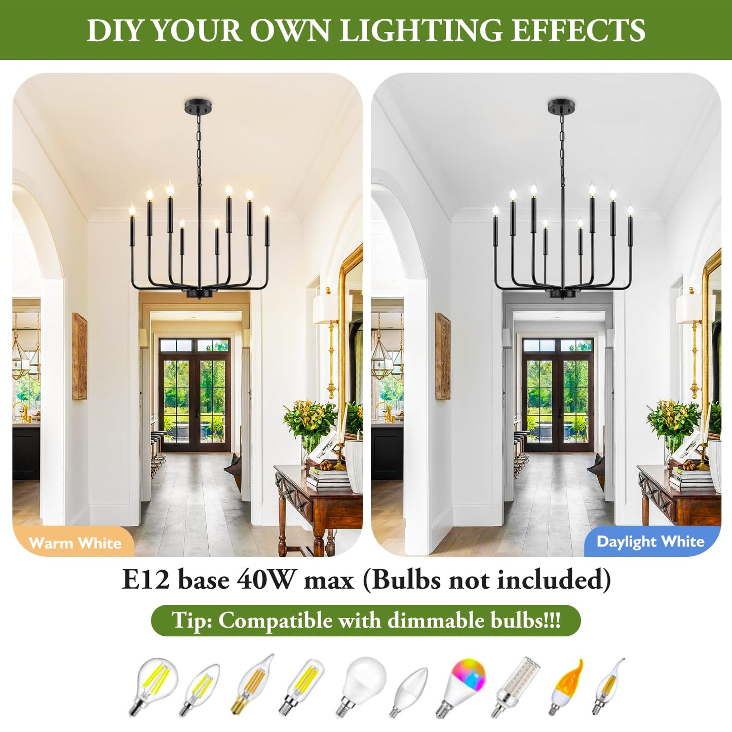 8-Light Industrial Chandelier for Dining Room