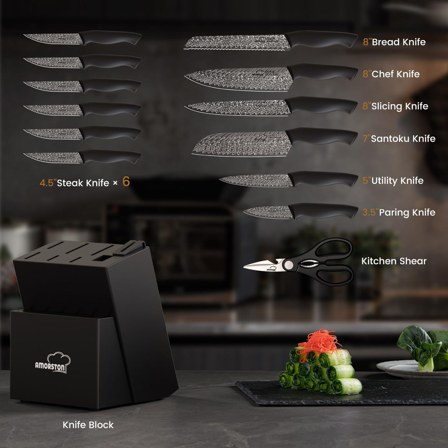 15-Piece Knife Set with Built-in Sharpener Block
