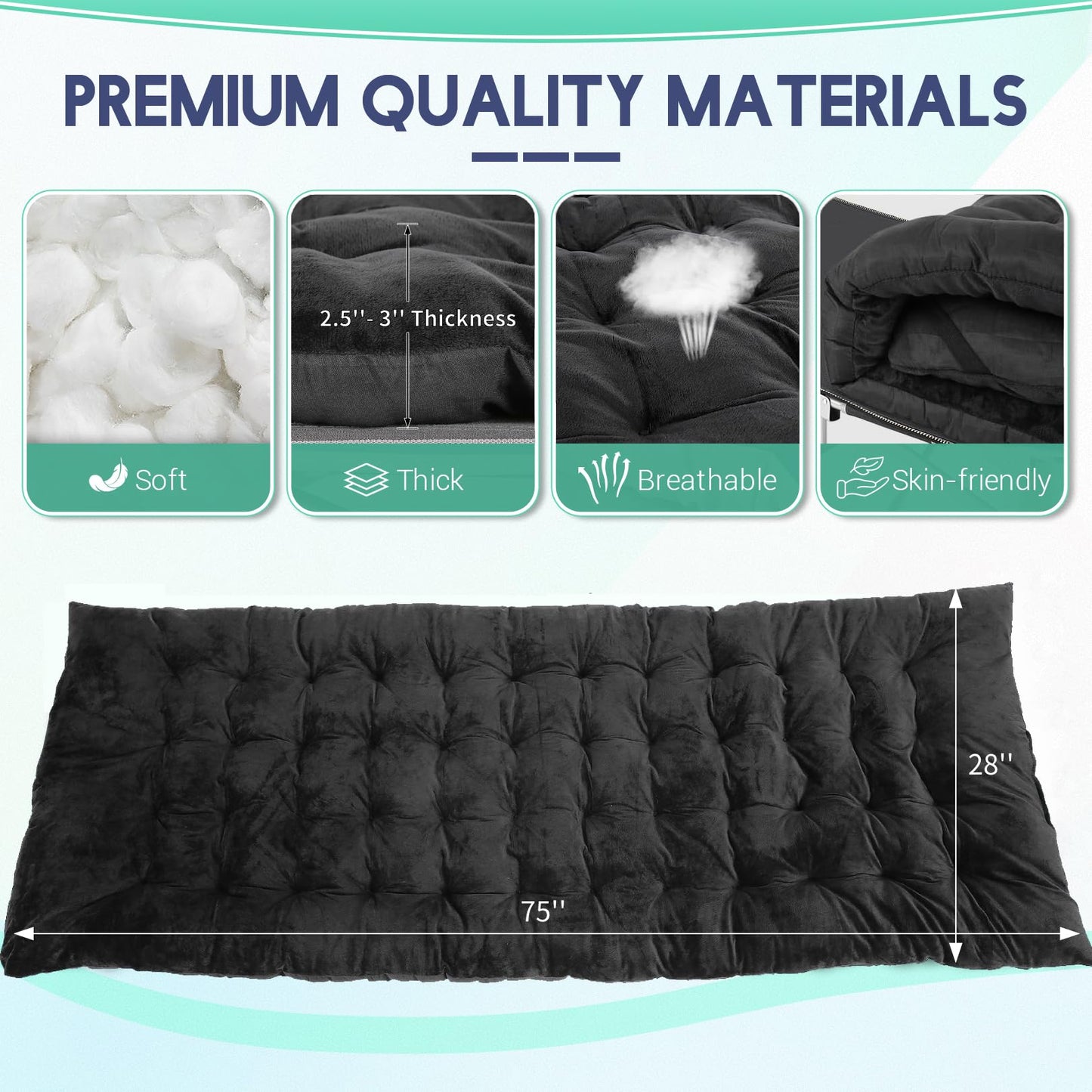 Nictemaw Folding Camping Cot for Adults, Max Load 900 LBS Heavy Duty Sleeping Cots with Carry Bag and Velvet Cot Pad for Camp, Home, Office, Outdoor, Black (Newest)
