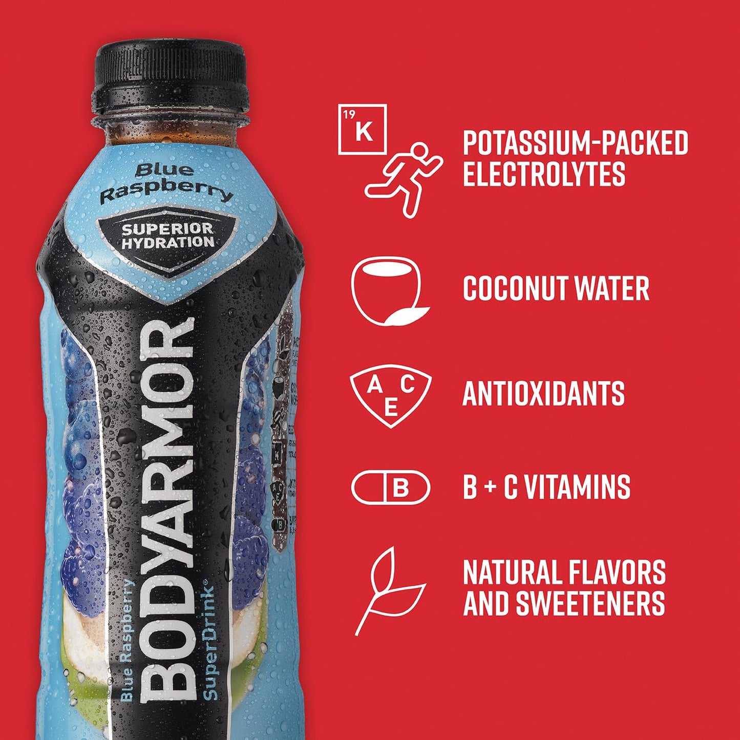 BODYARMOR Blue Raspberry Sports Drink, 16 Fl Oz (Pack of 12)