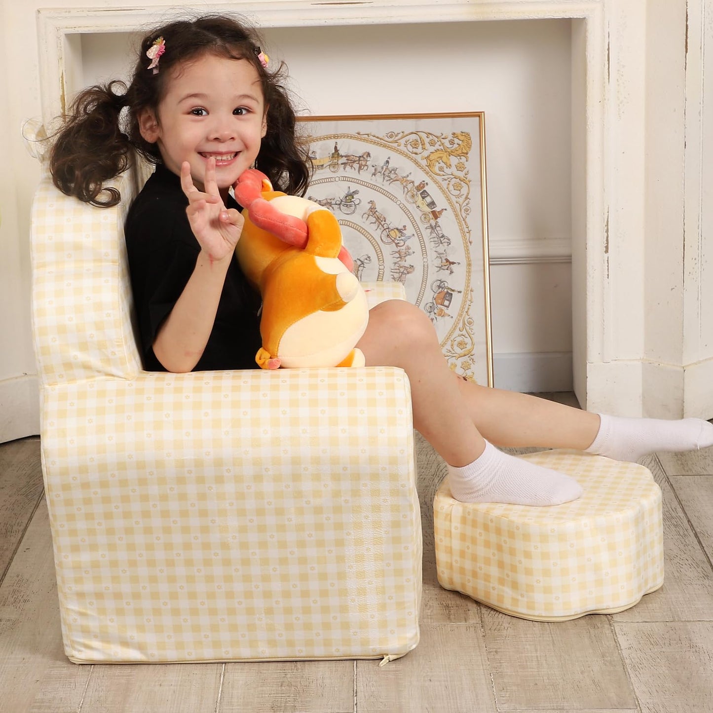 MOMCAYWEX Kids Sofa with Ottoman, Shell-Like Sofa for Boys and Girls, Yellow