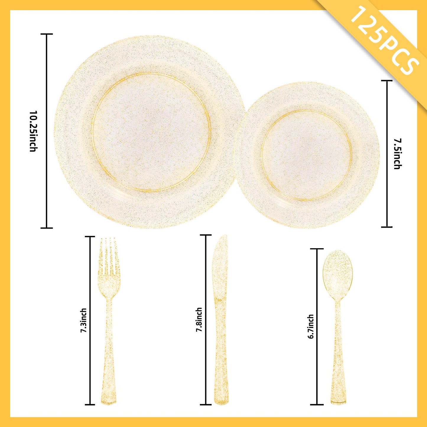 125PCS Heavy Duty Gold Plastic Plates