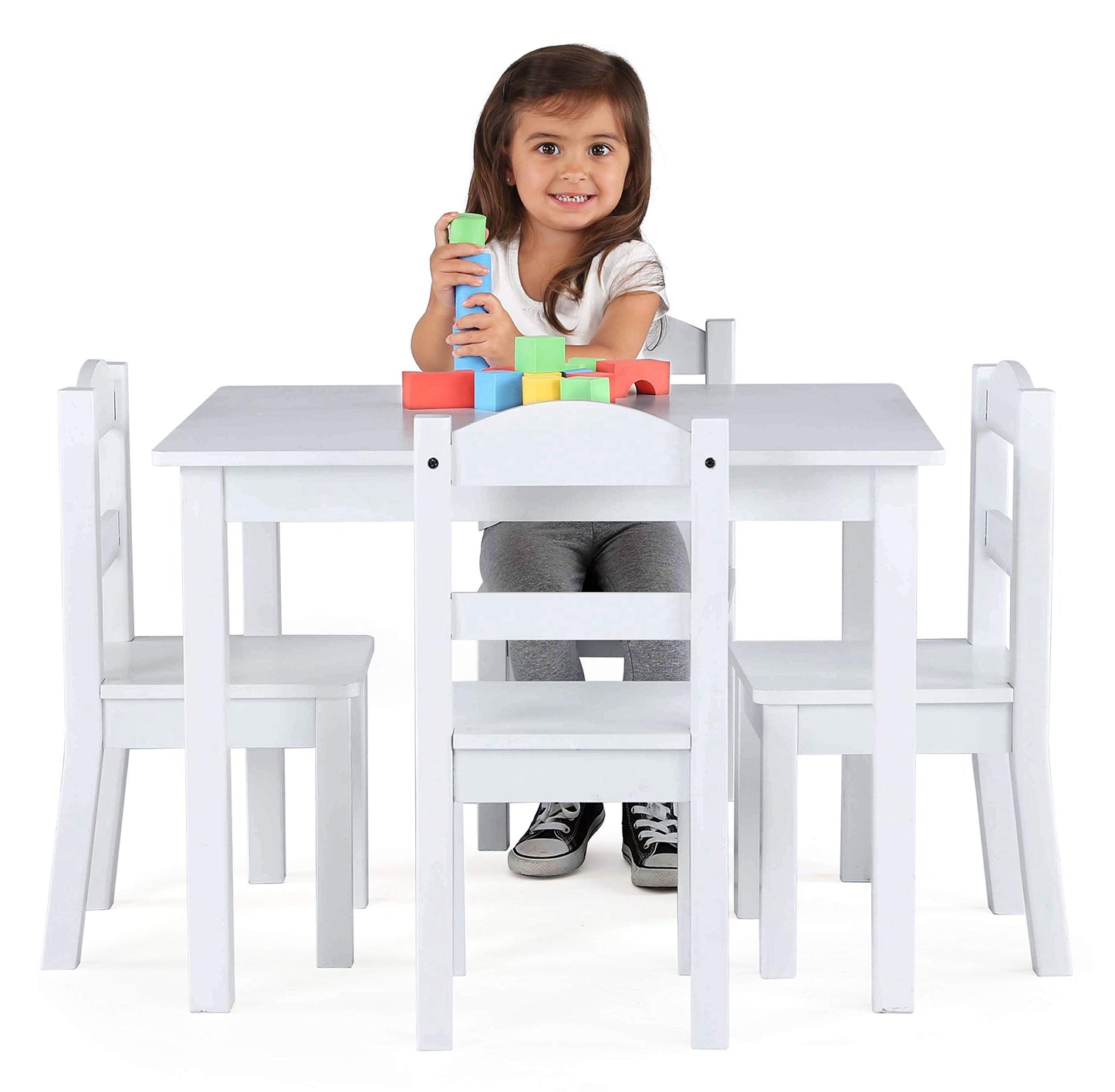 Humble Crew, White Kids Wood Table and 4 Chairs Set