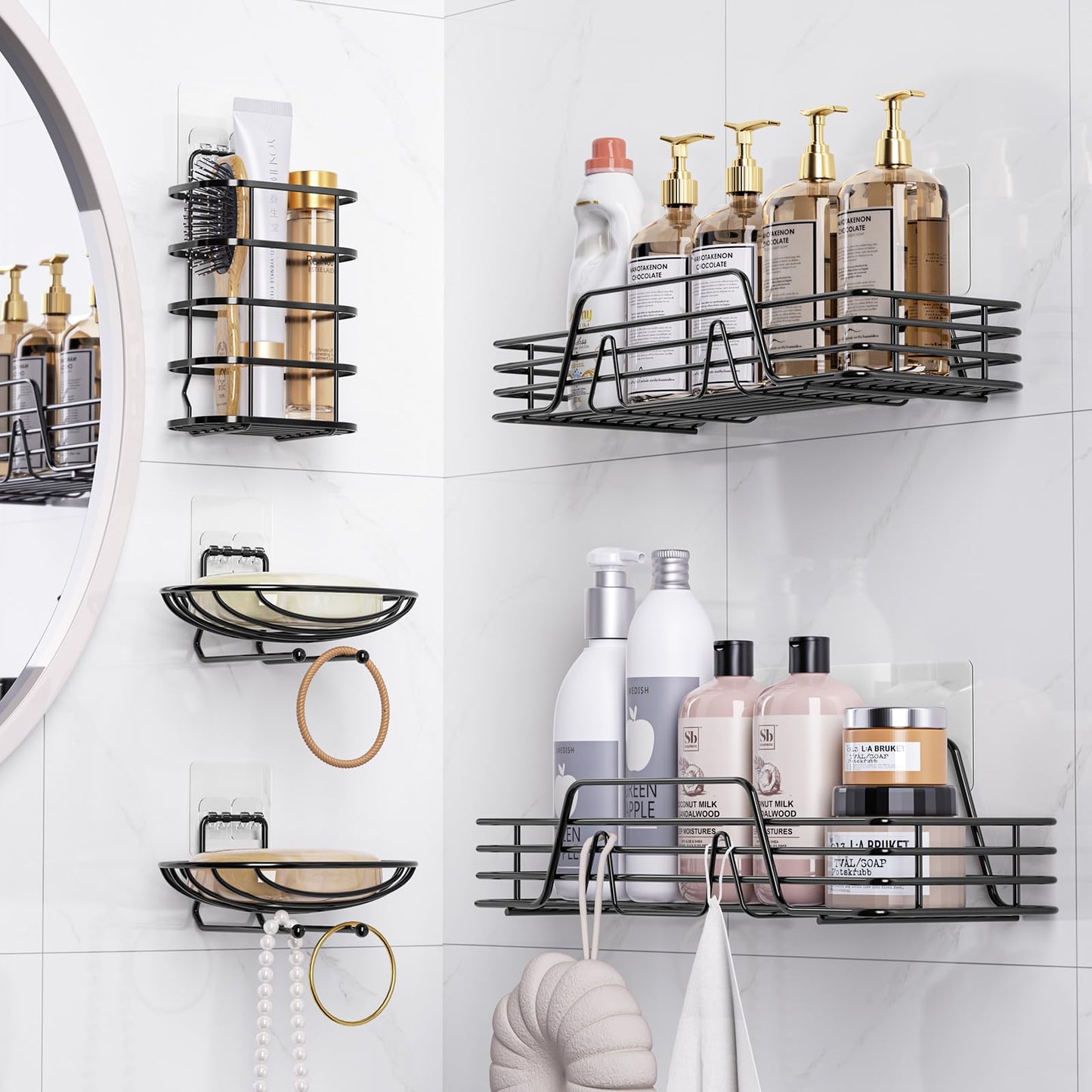 5-Pack Adhesive Shower Caddy Organizer Shelves