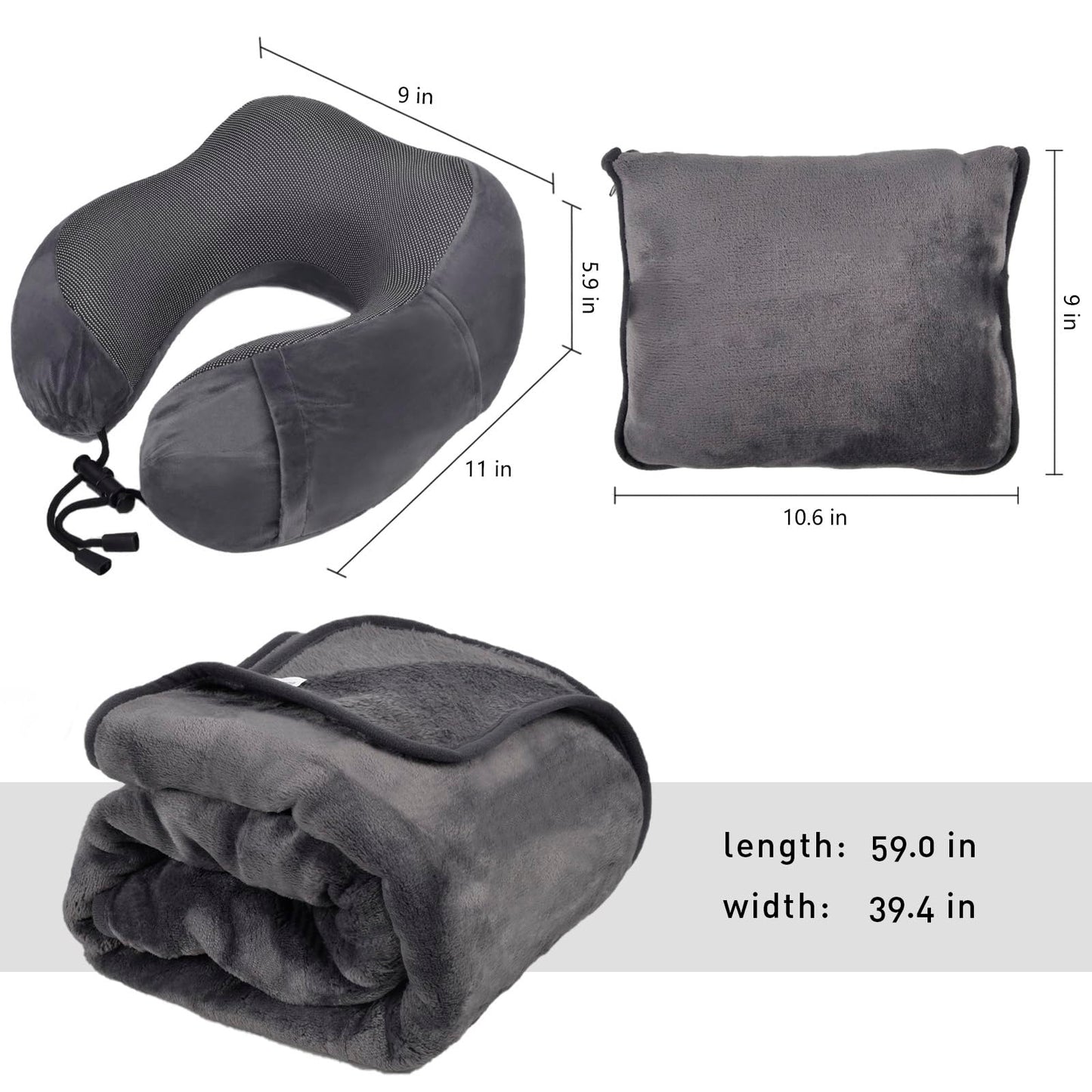Travel Blanket & Neck Pillow Set for Airplanes